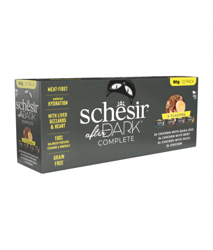 Assortiment Schesir After Dark de 12 pâtées complètes pour chat en bouillon, 80 g