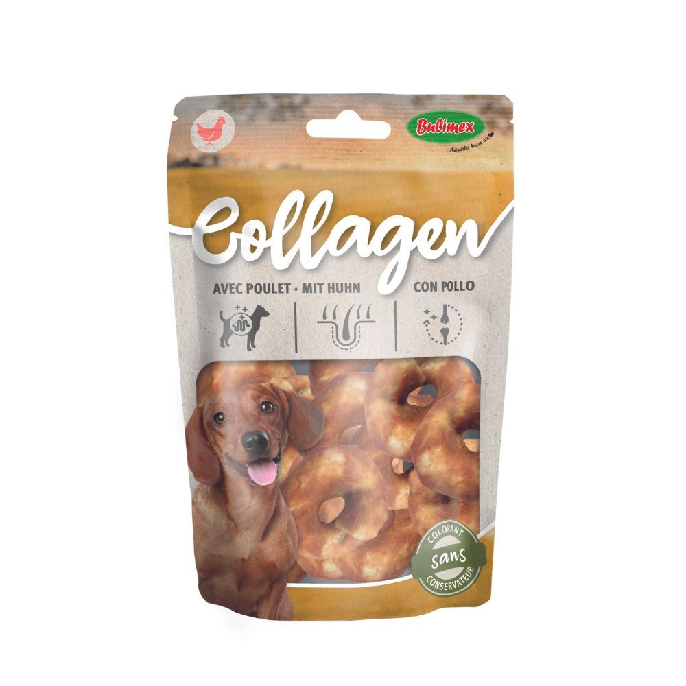 Friandises pour chien Anneaux de collagène au poulet - 18 pièces Ø 3 cm - Bubimex