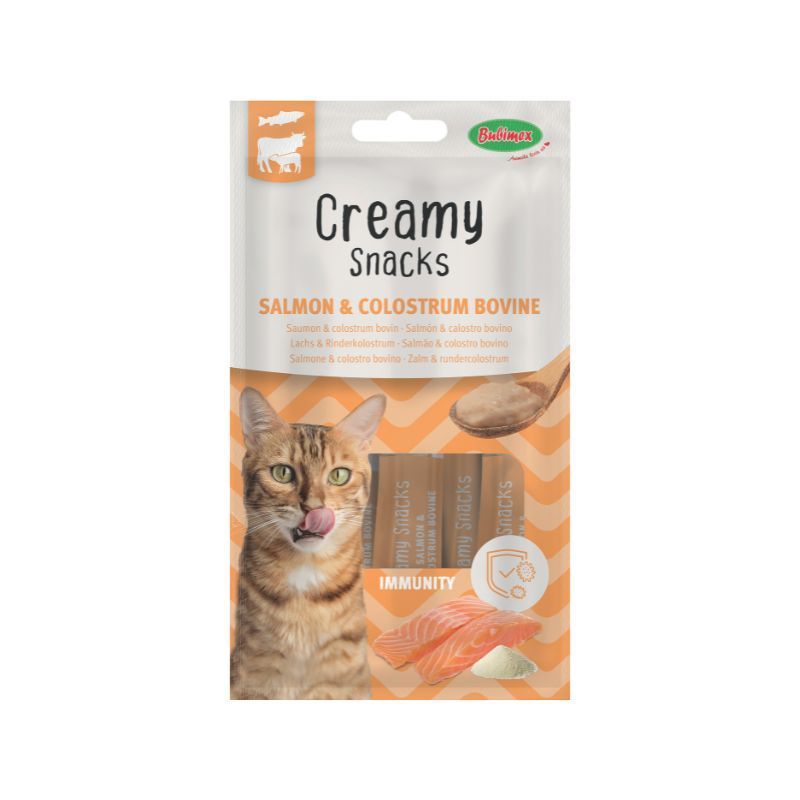 Friandises pour chat Creamy Snacks Immunity saumon et colostrum - 4 x 15 g - Bubimex