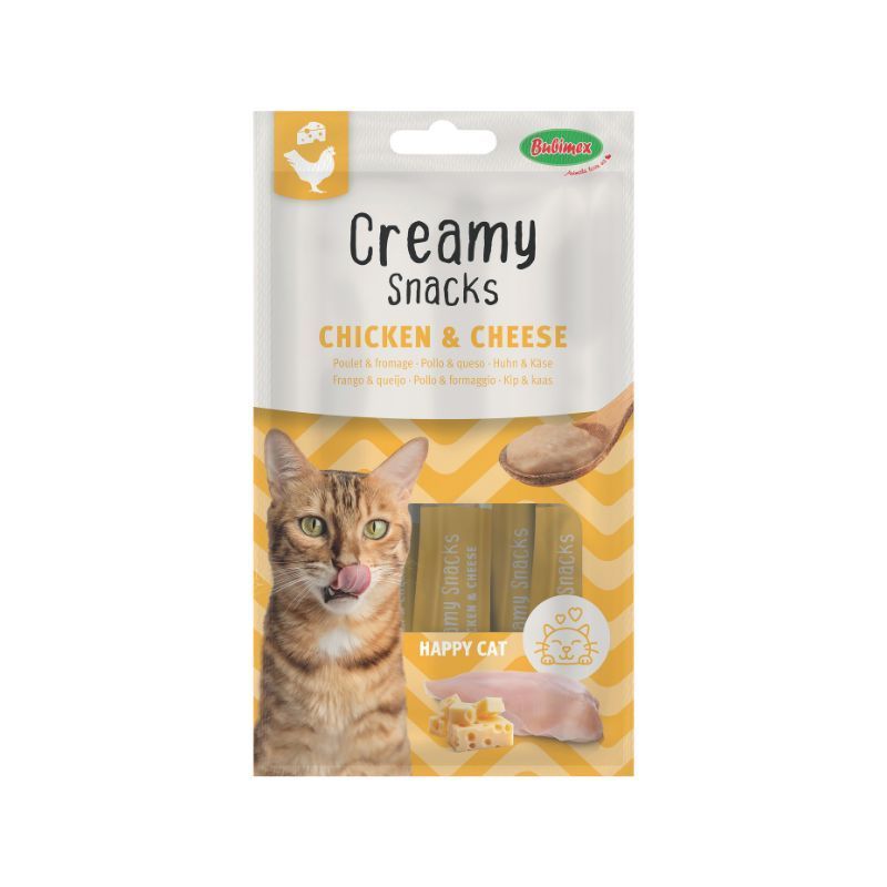 Friandises pour chat Creamy Snacks Happy Cat poulet et fromage - 4 x 15 g - Bubimex