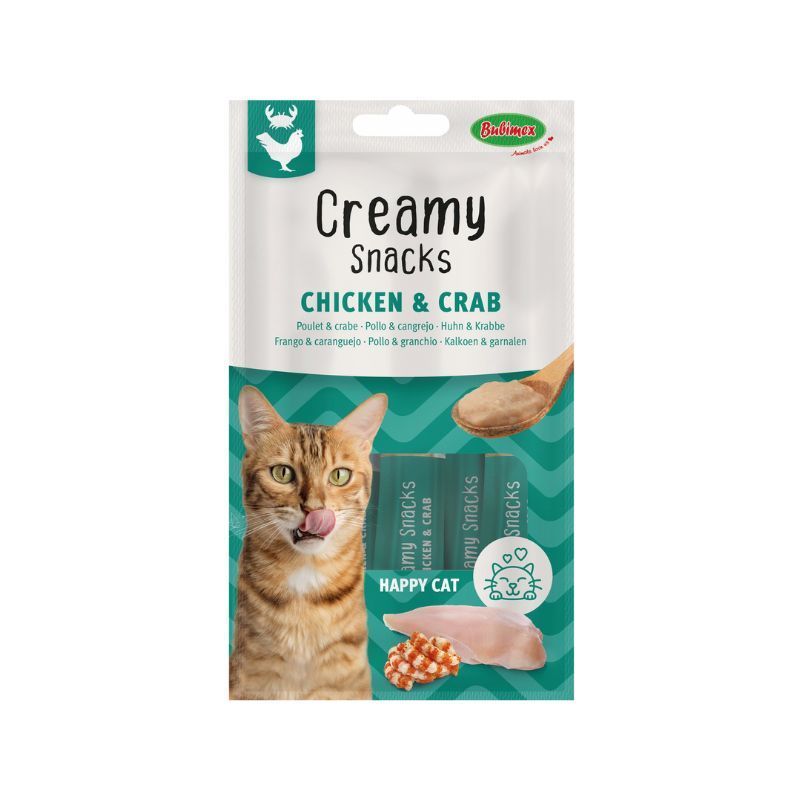 Friandises pour chat Creamy Snacks Happy Cat poulet et crabe - 4 x 15 g - Bubimex