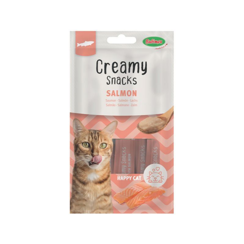 Friandises pour chat Creamy Snacks Happy Cat au saumon - 4 x 15 g - Bubimex