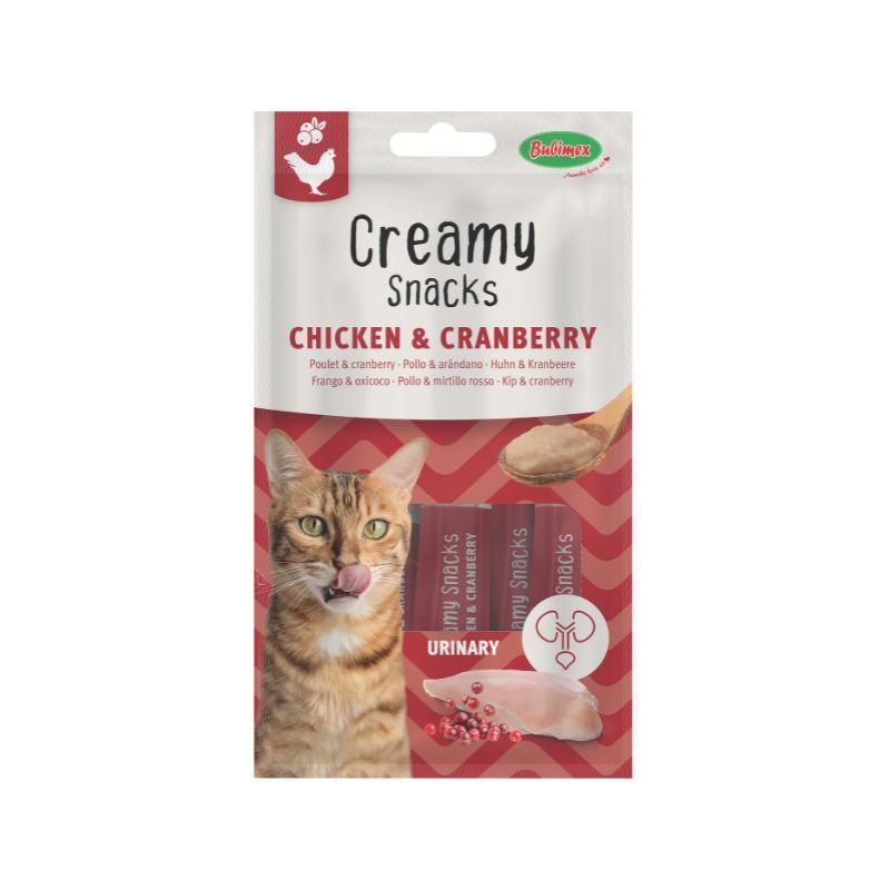 Friandises pour chat Creamy Snacks Urinary poulet et cranberry - 4 x 15 g - Bubimex