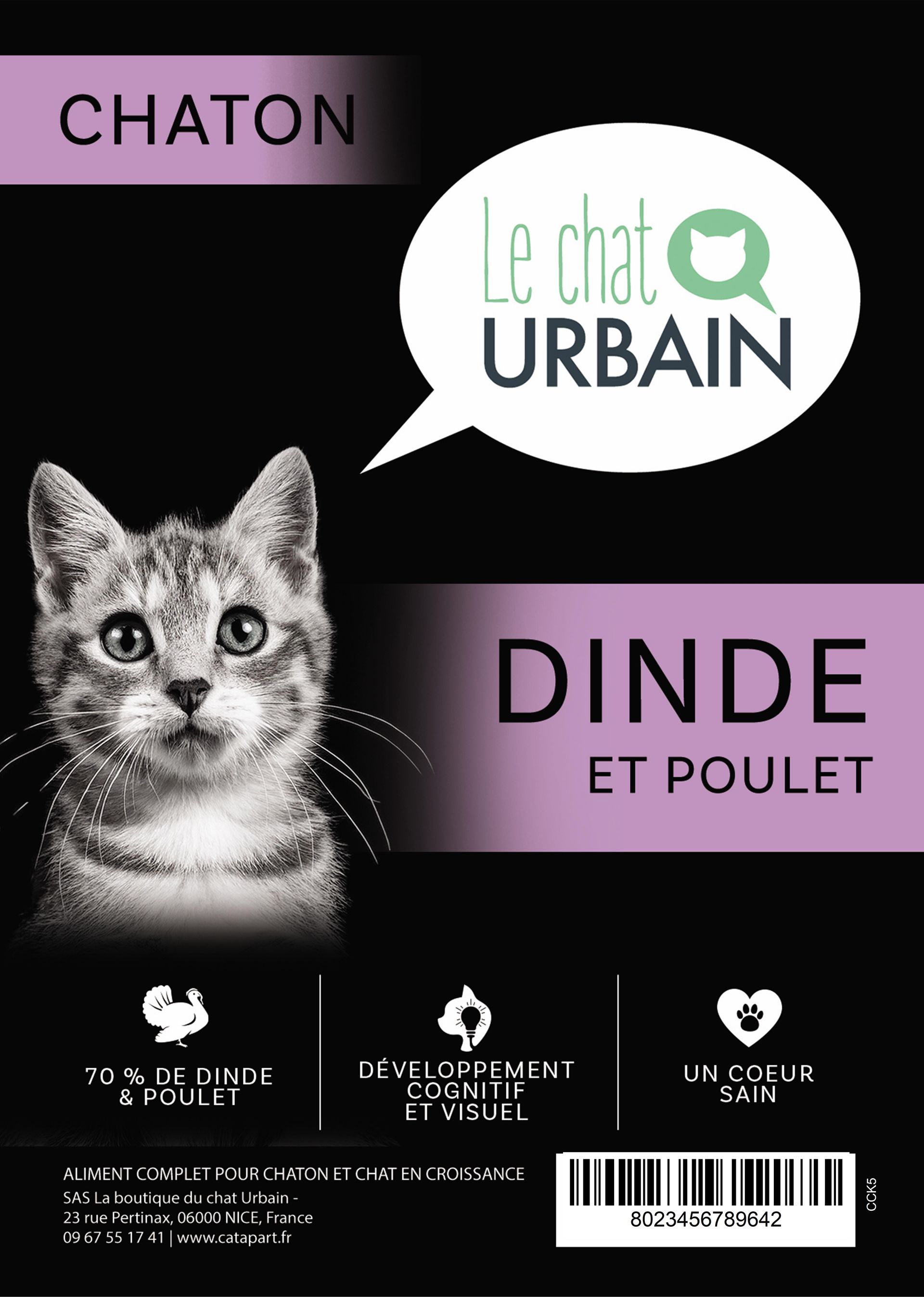 Croquettes sans céréales à la dinde et au poulet 70 % pour chaton - Le Chat Urbain