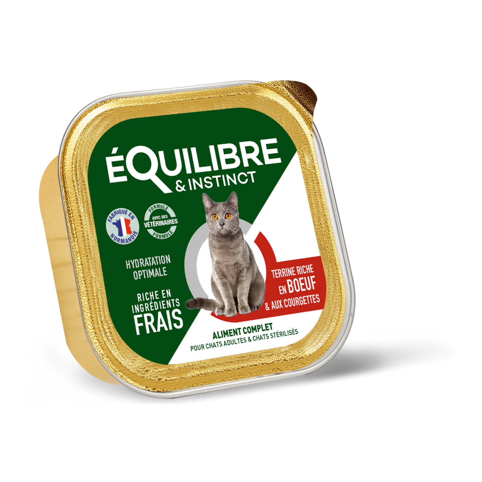 Pâtées riches en bœuf & aux courgettes pour chat stérilisé et chat adulte 85 g – Équilibre & Instinct
