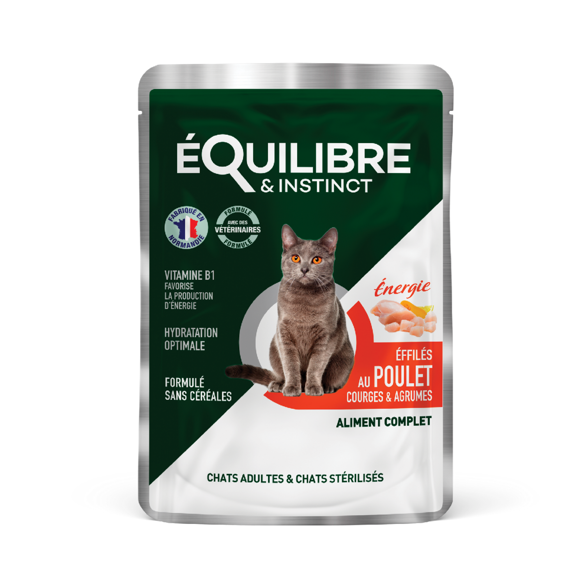 Effilés au poulet, courges & agrumes pour chat stérilisé et chat adulte 85 g – Équilibre & Instinct