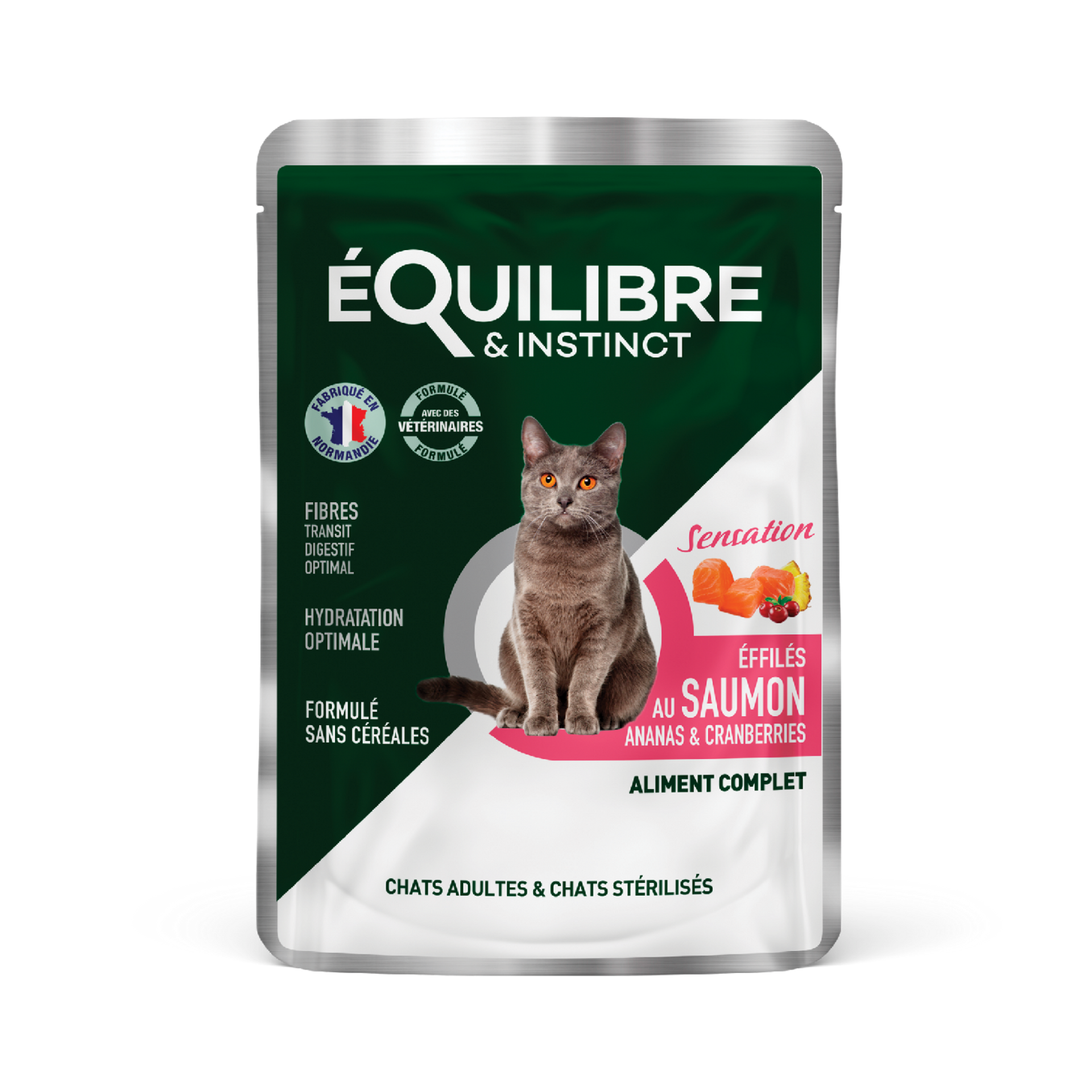 Effilés au saumon, ananas & cranberries pour chat stérilisé et chat adulte 85 g – Équilibre & Instinct