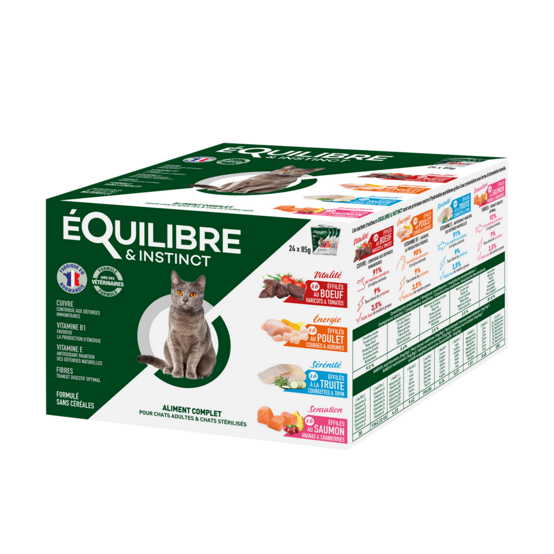 Multipack d'effilés pour chat stérilisé et chat adulte 24 × 85 g – Équilibre & Instinct