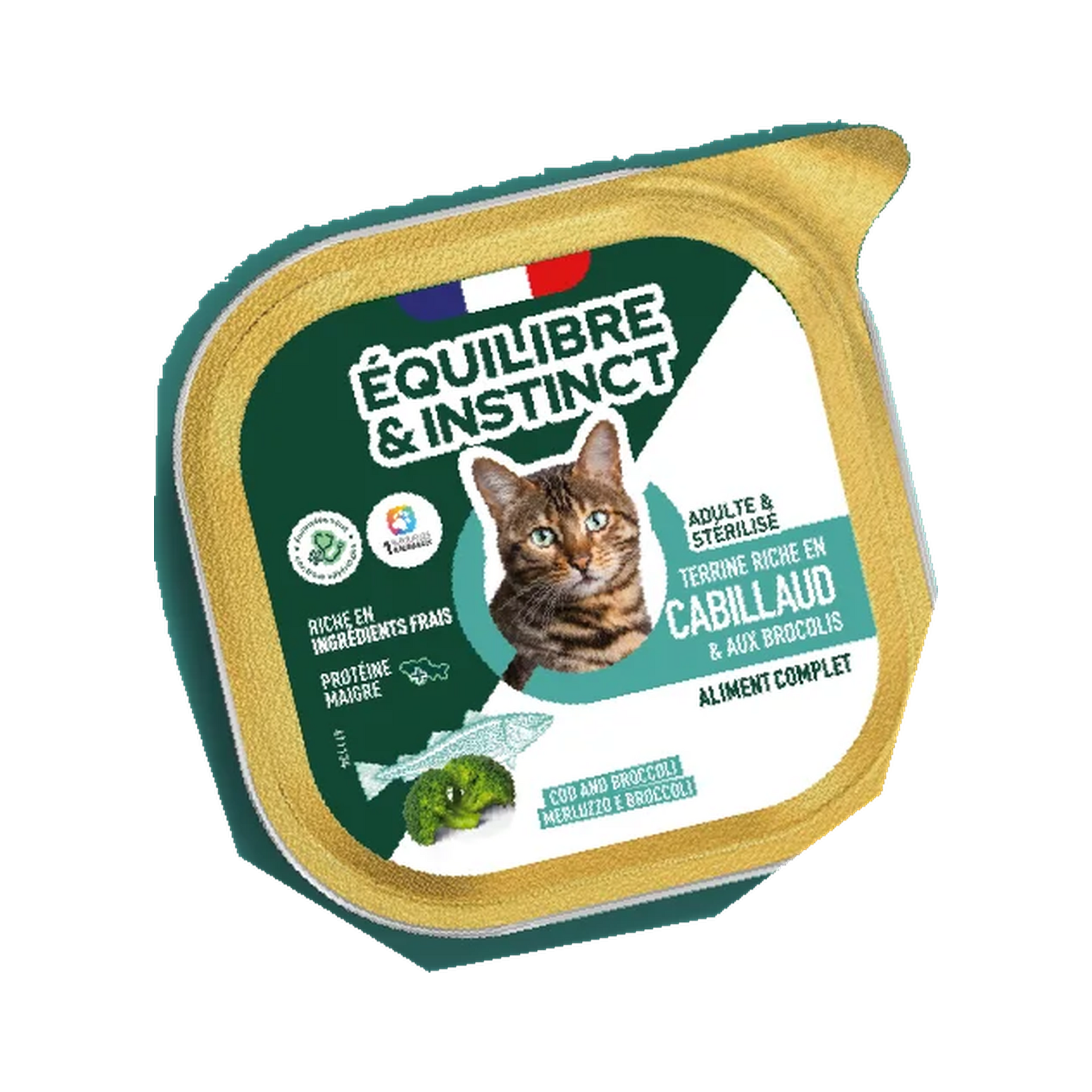 Pâtée riche en cabillaud & aux brocolis pour chat stérilisé et chat adulte 85 g – Équilibre & Instinct