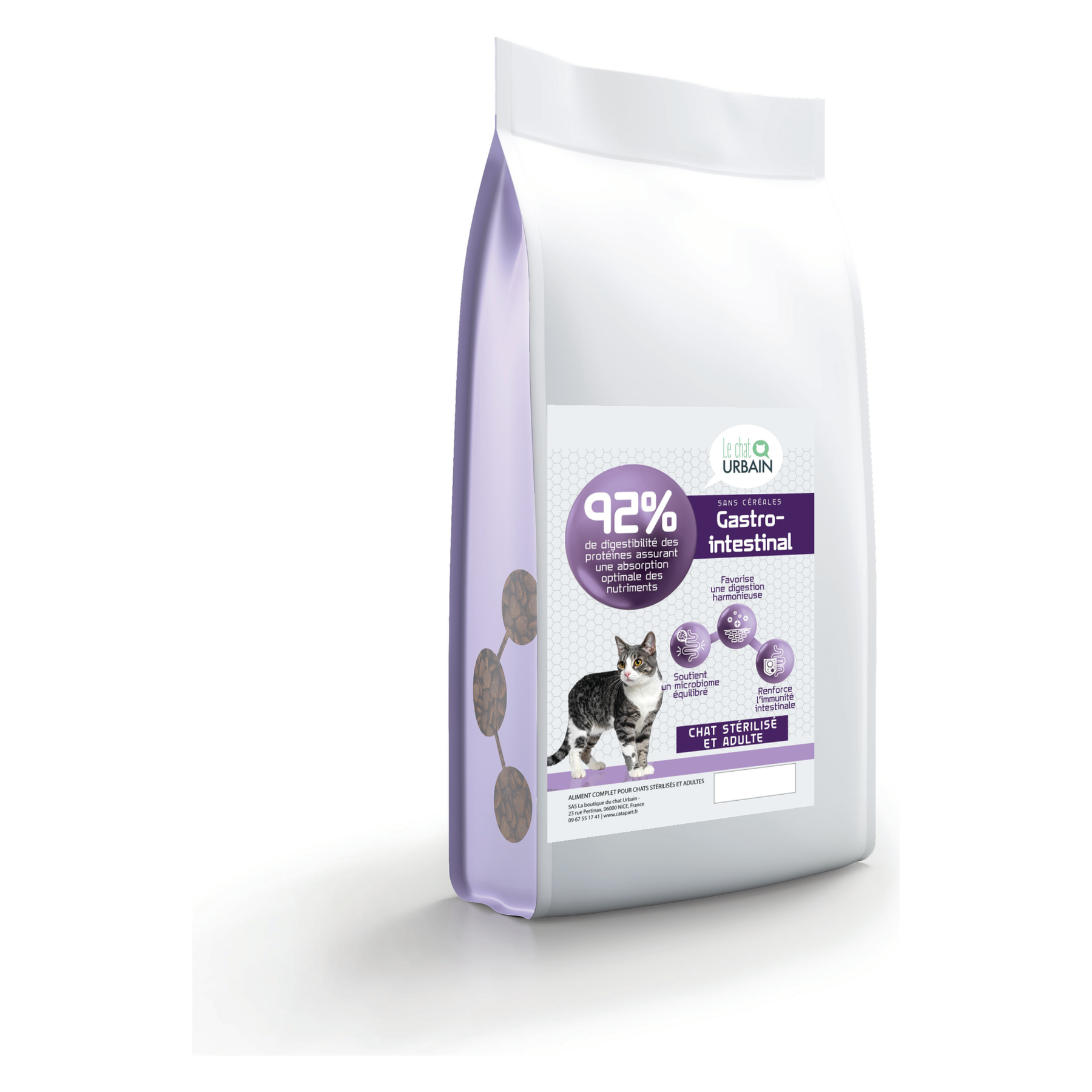 Croquettes Peptide+ digestion pour chat stérilisé – Le Chat Urbain — 1,5 kg — sac avec étiquette avant