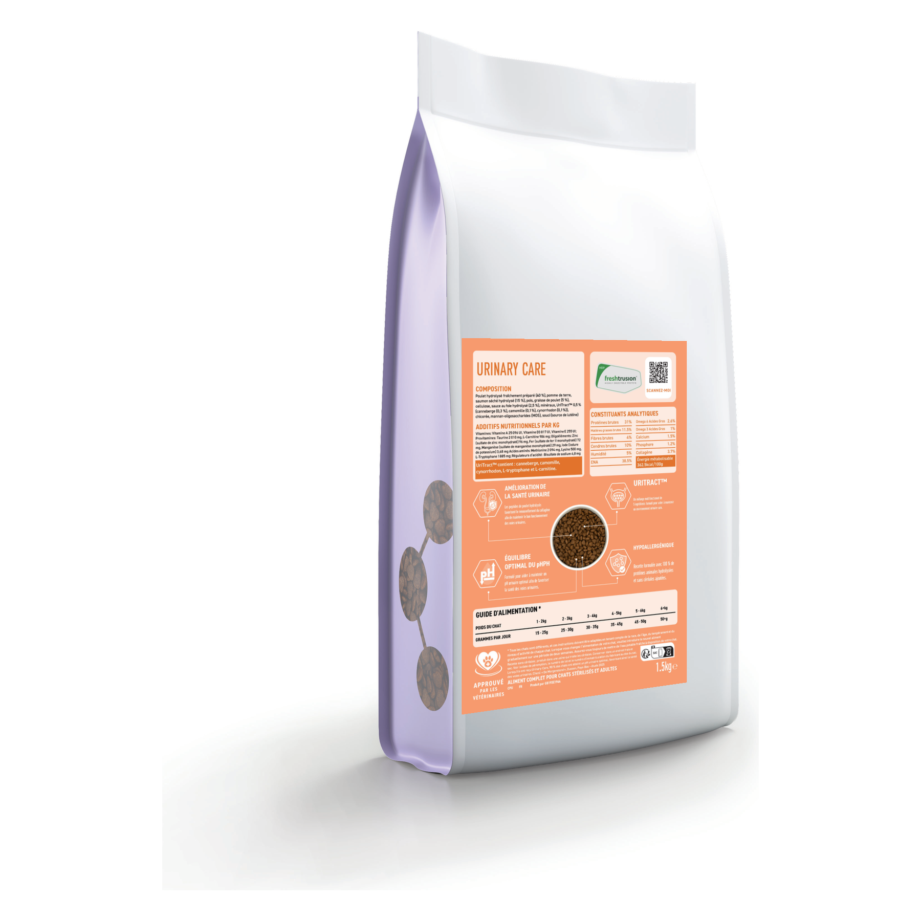 Croquettes Peptide+ urinaires pour chat stérilisé – Le Chat Urbain — 1,5 kg — sac avec étiquette avant