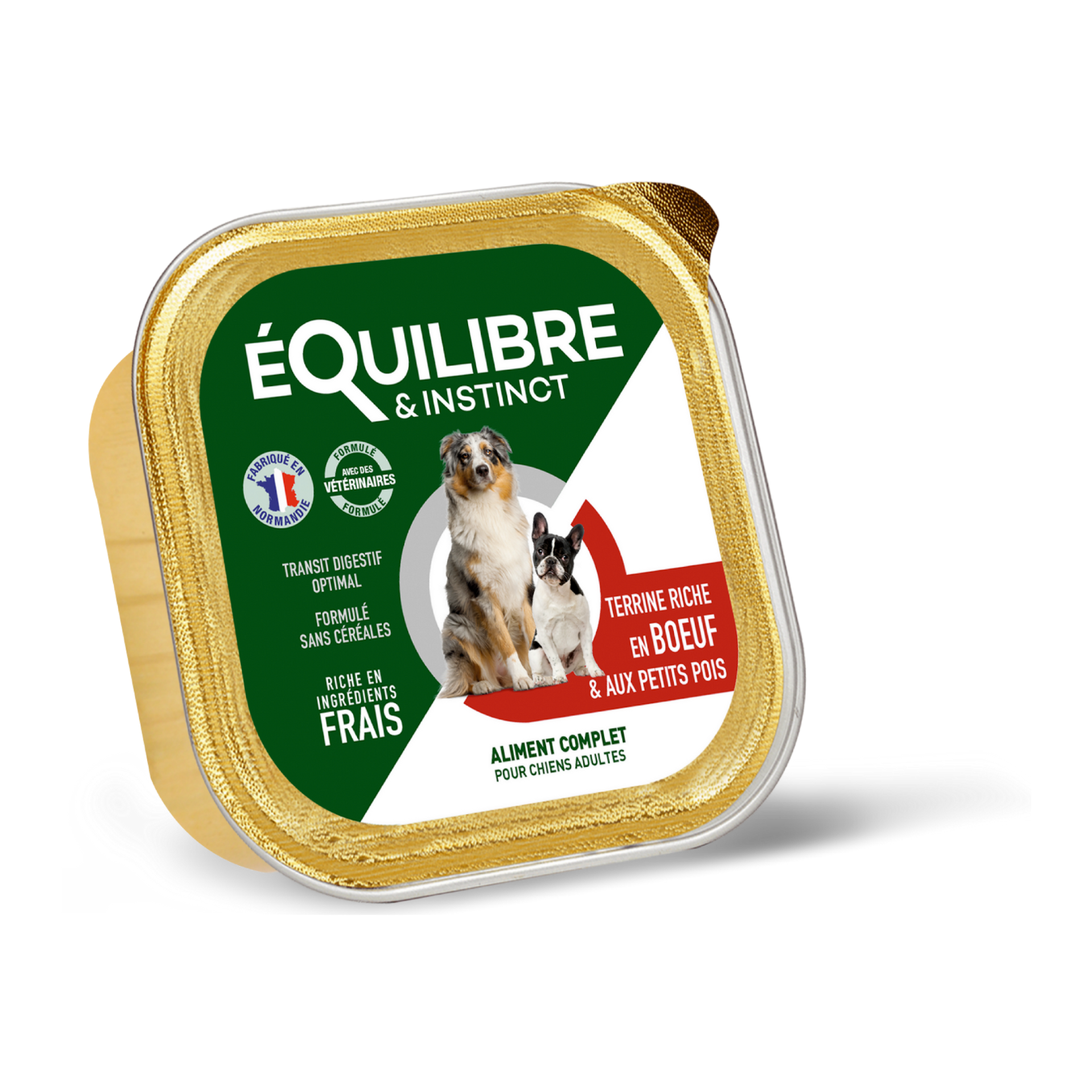 Pâtées riches en bœuf & aux petits pois pour chien adulte 300 g – Équilibre & Instinct