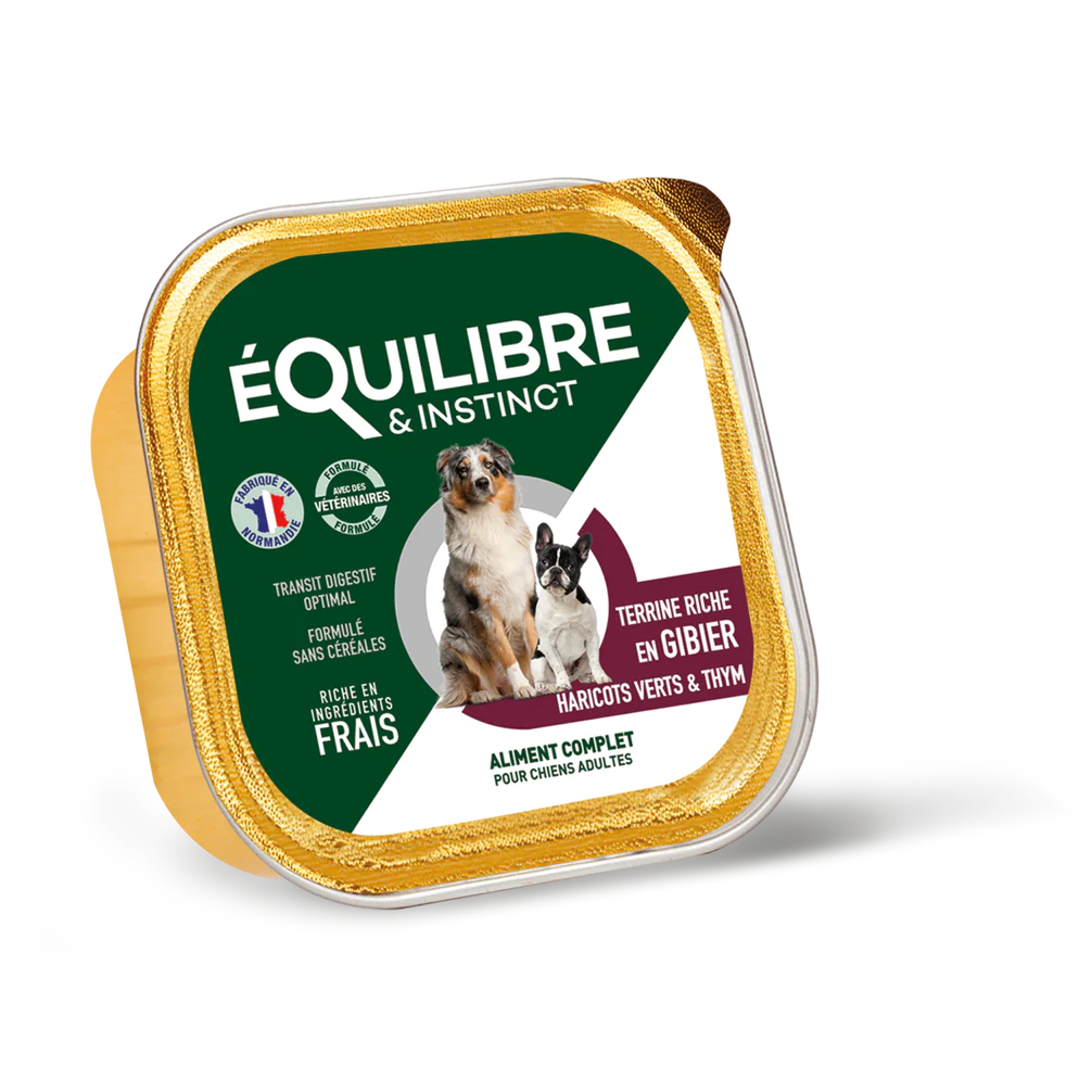 Pâtées riches en gibier, haricots verts & thym pour chien adulte 300 g – Équilibre & Instinct
