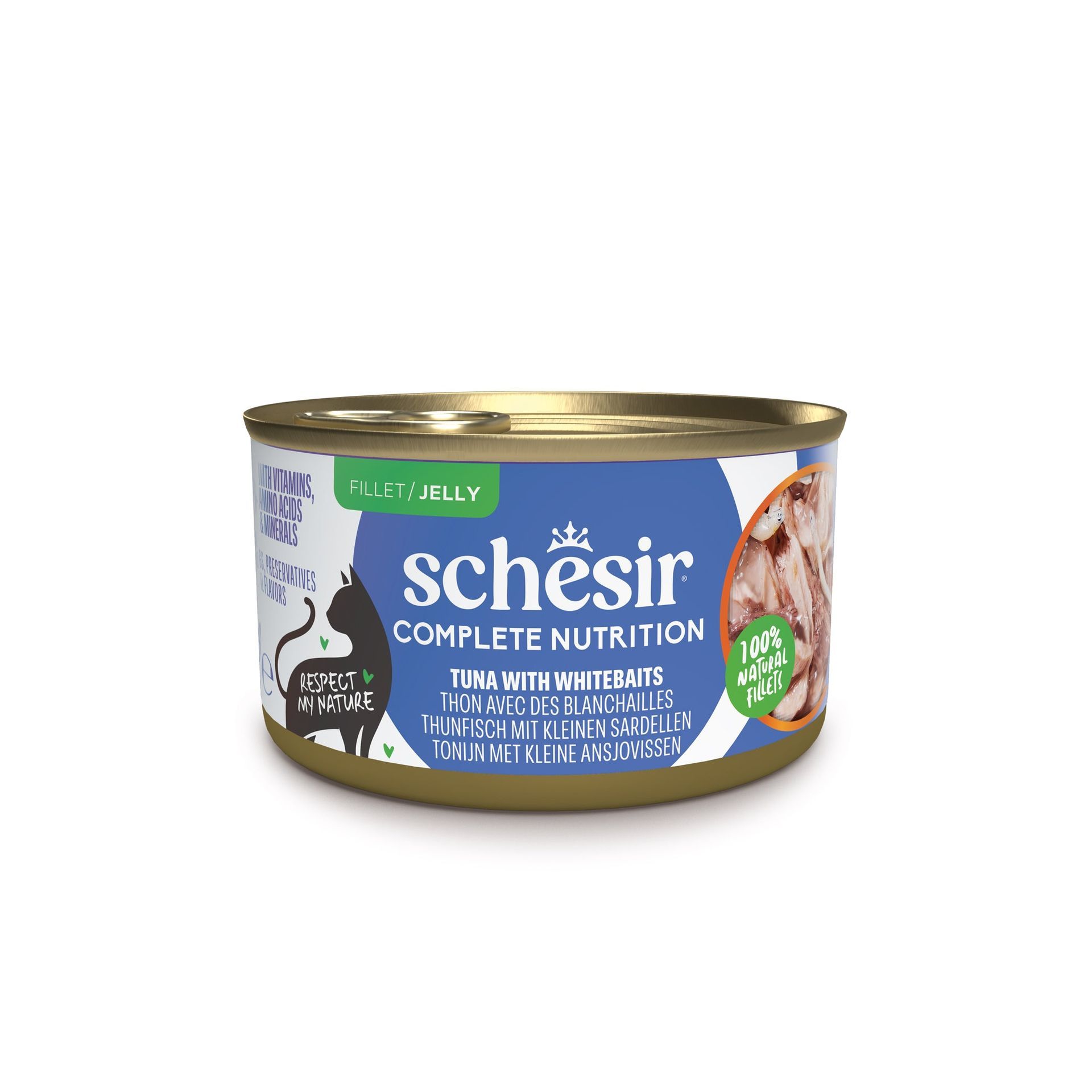 Boîte Schesir thon et blanchailles en gelée 85 g pour chat