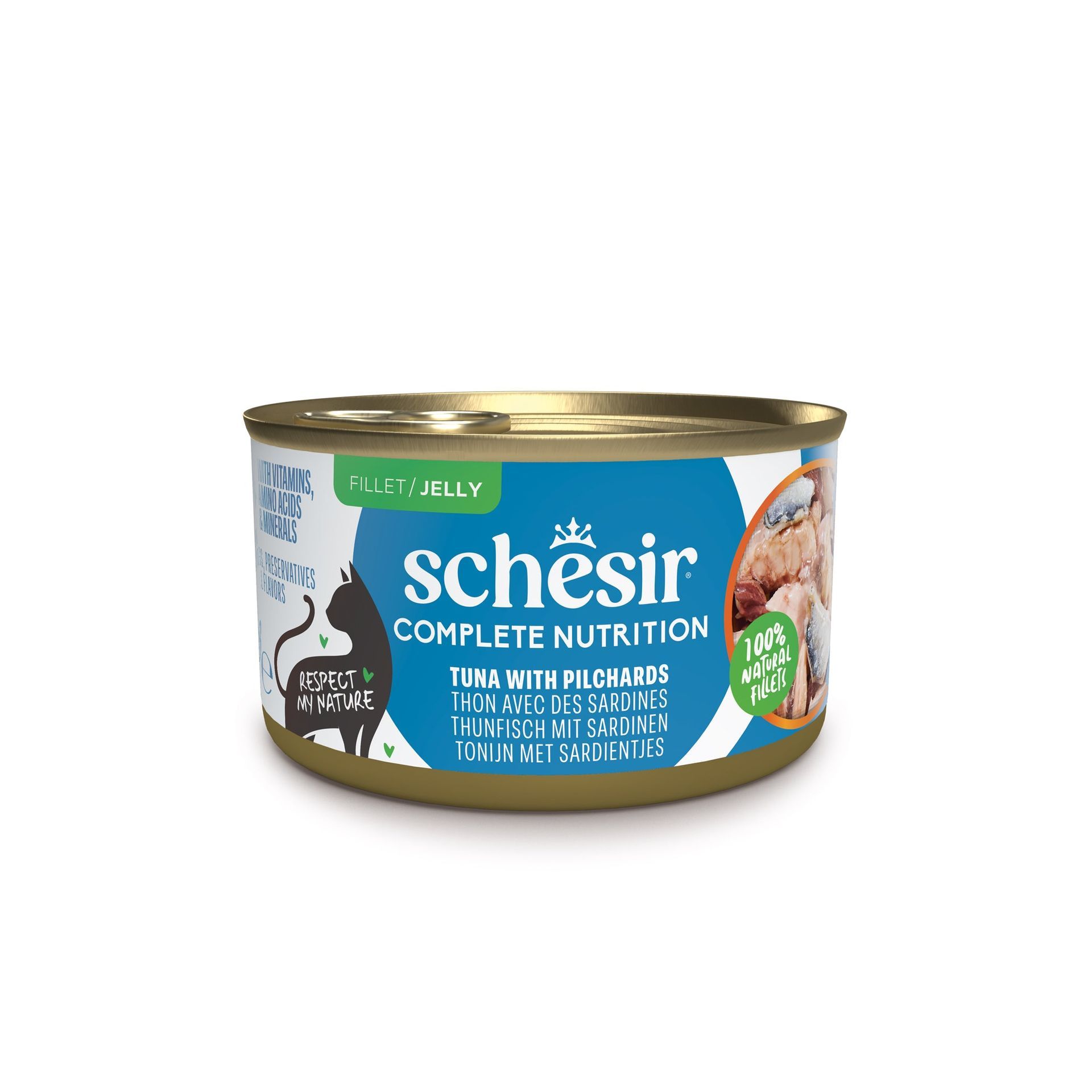 Boîte Schesir thon et sardines en gelée 85 g pour chat