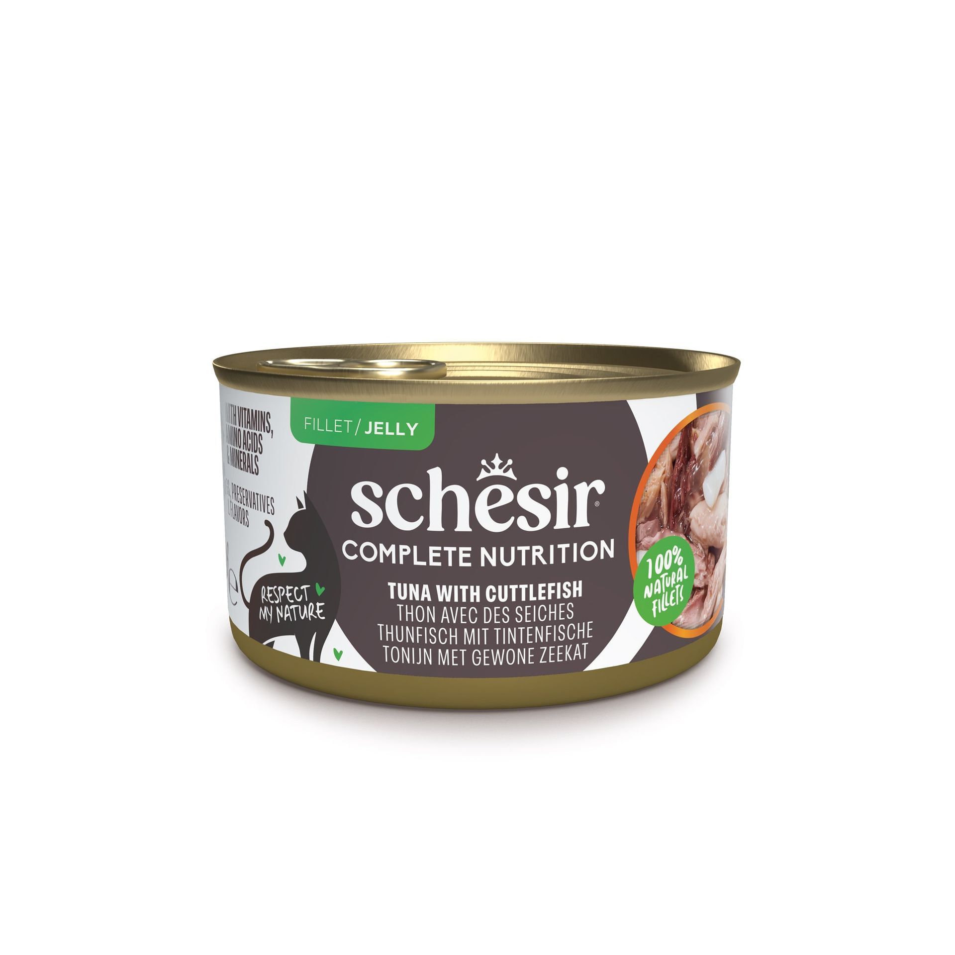 Boîte Schesir thon et seiche en gelée 85 g pour chat