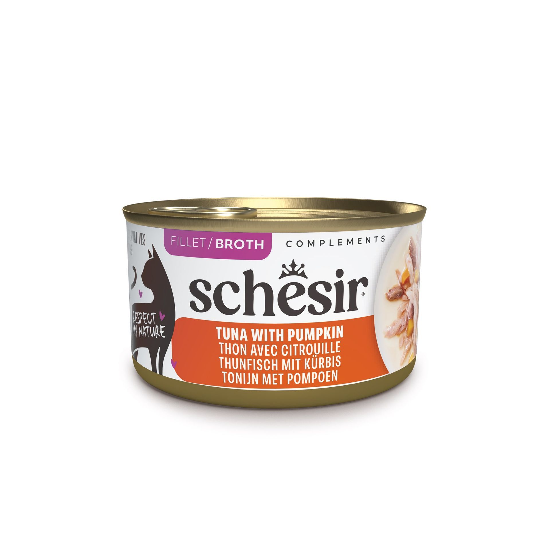 Boîte Schesir thon et citrouille en bouillon 70 g pour chat