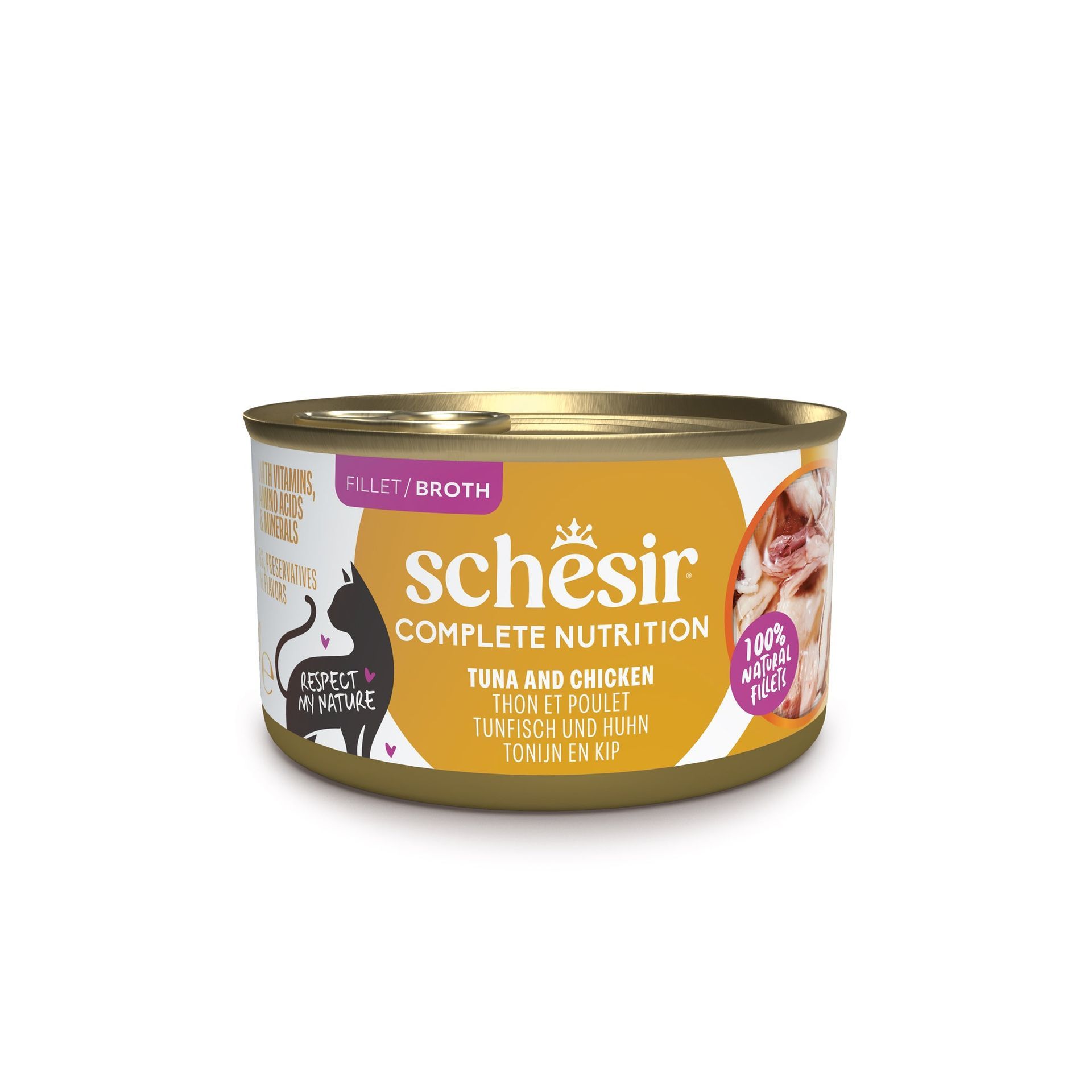 Boîte Schesir Complete Nutrition pour chat au thon et au poulet, 85 g