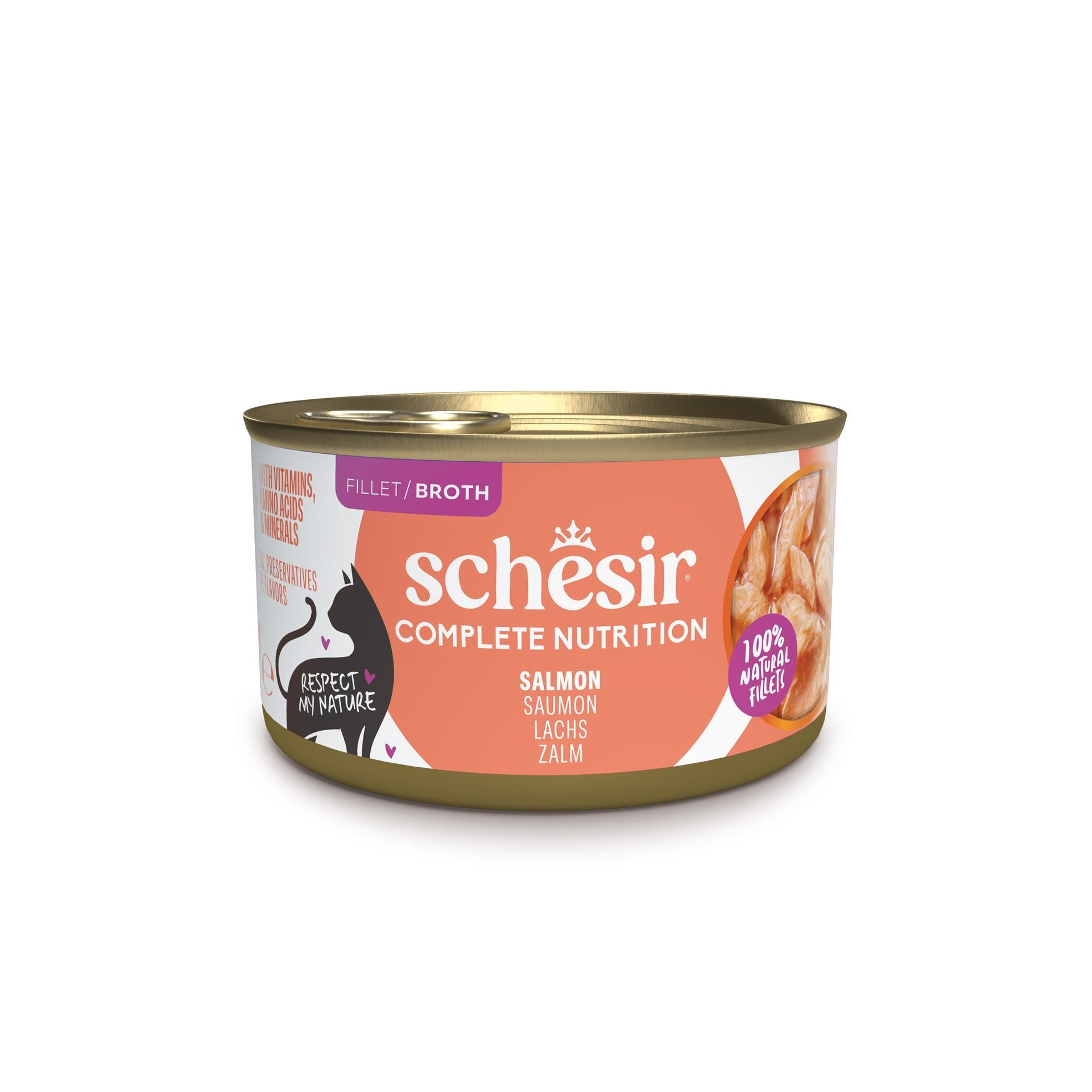 Boîte Schesir au saumon avec eau de cuisson pour chat adulte, 85 g