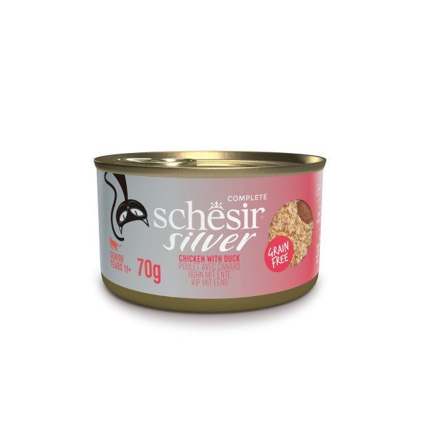 Boîte Schesir Silver poulet et canard mousse et filets 70 g
