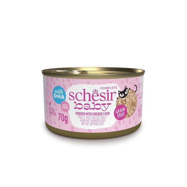 Boîte Schesir Baby poulet et foie en bouillon 70 g pour chaton