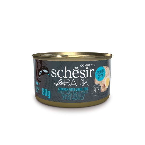 Boîte Schesir After Dark au poulet et à l’œuf de caille en bouillon pour chat adulte, 80 g