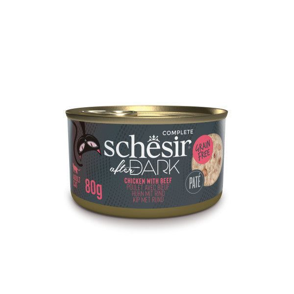 Boîte Schesir After Dark au poulet et au bœuf en bouillon pour chat adulte, 80 g