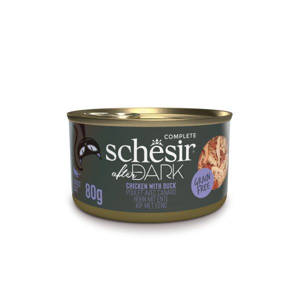 Boîte Schesir After Dark au poulet et au canard en bouillon pour chat adulte, 80 g