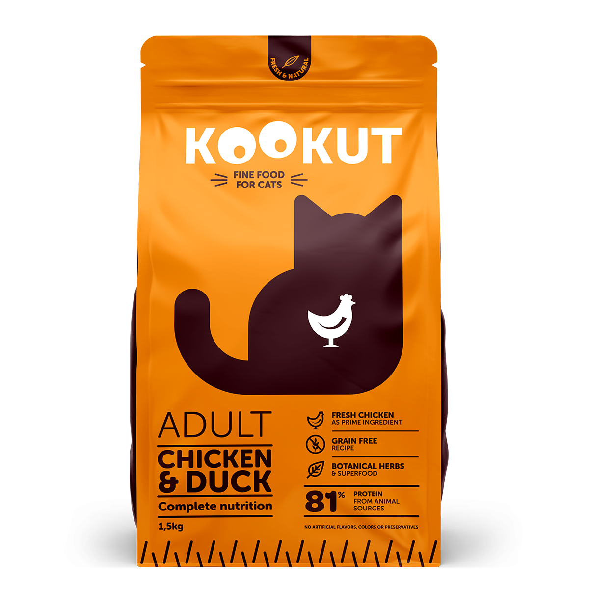 Croquettes Kookut chaton poulet et dinde 1,5 kg — sachet recto
