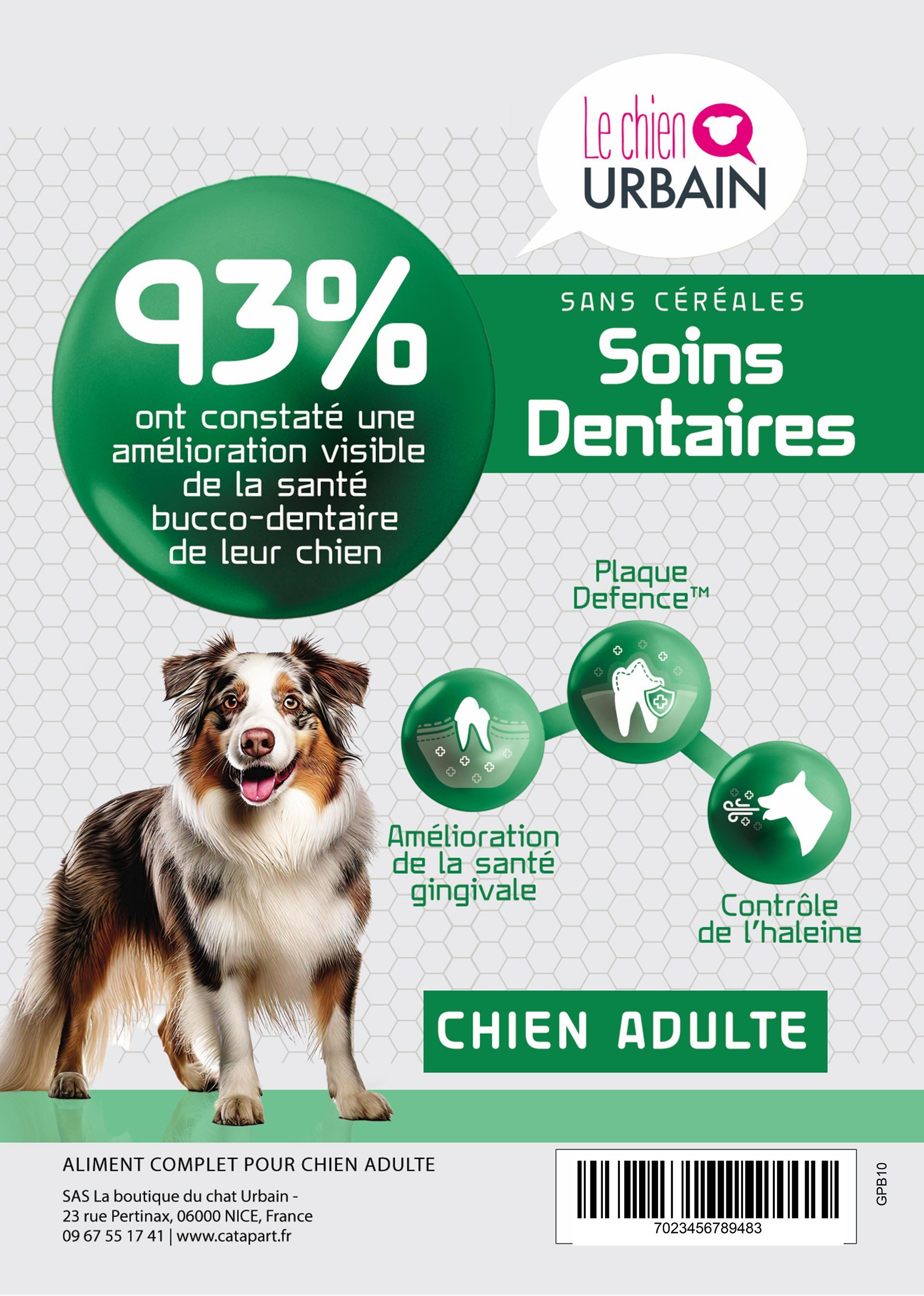 Croquettes Peptide+ soins dentaires pour chien – Le Chien Urbain — étiquette recto