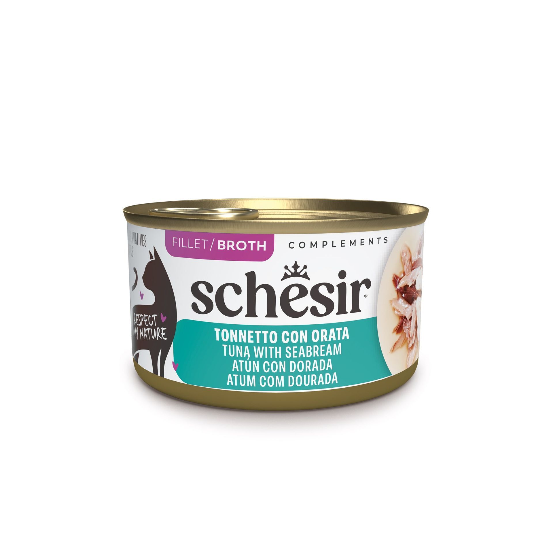 Boîte Schesir pour chat au thon et à la dorade en bouillon, 70 g