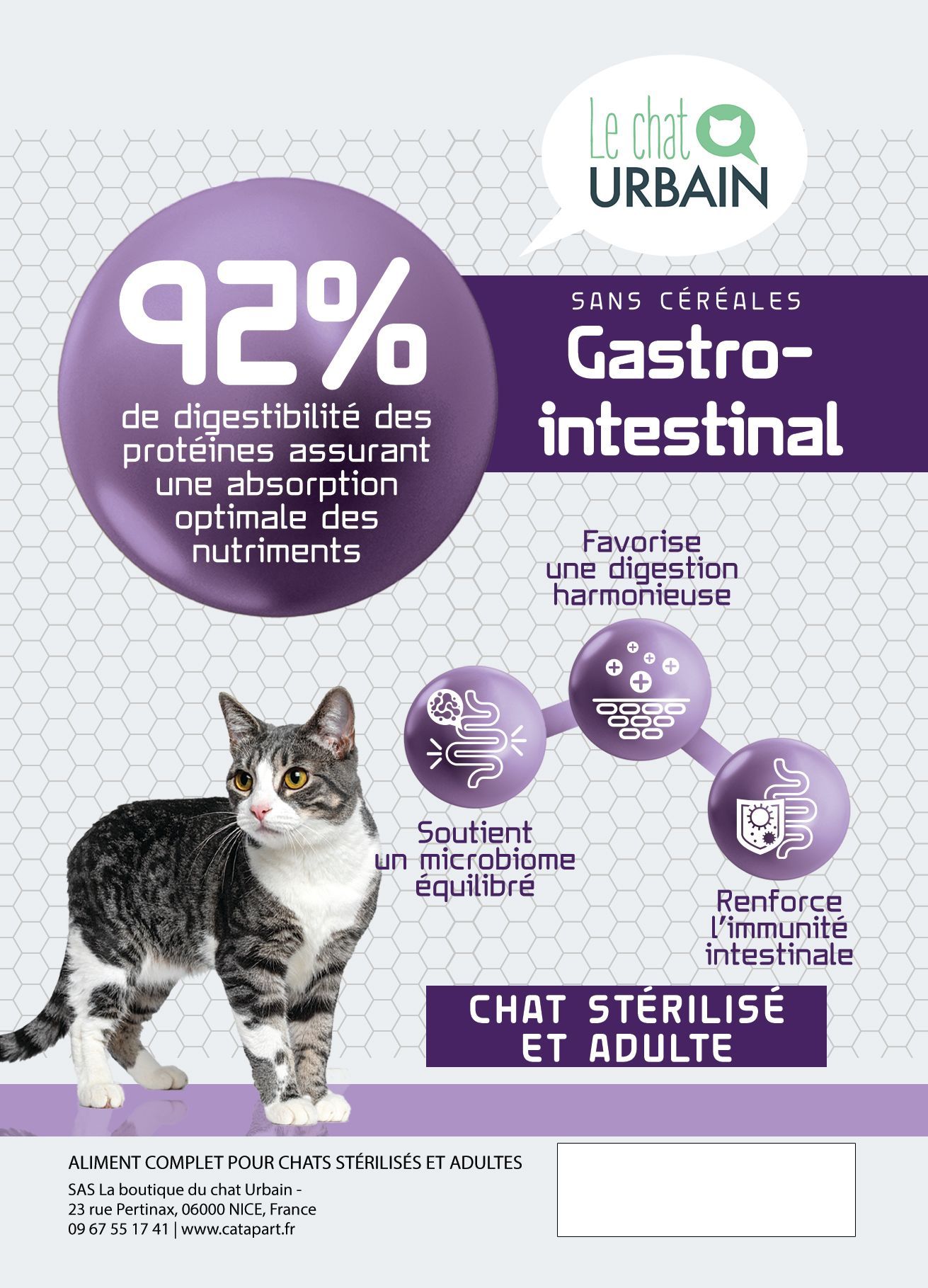 Croquettes sans céréales pour chat stérilisé - Digestion - Le Chat Urbain