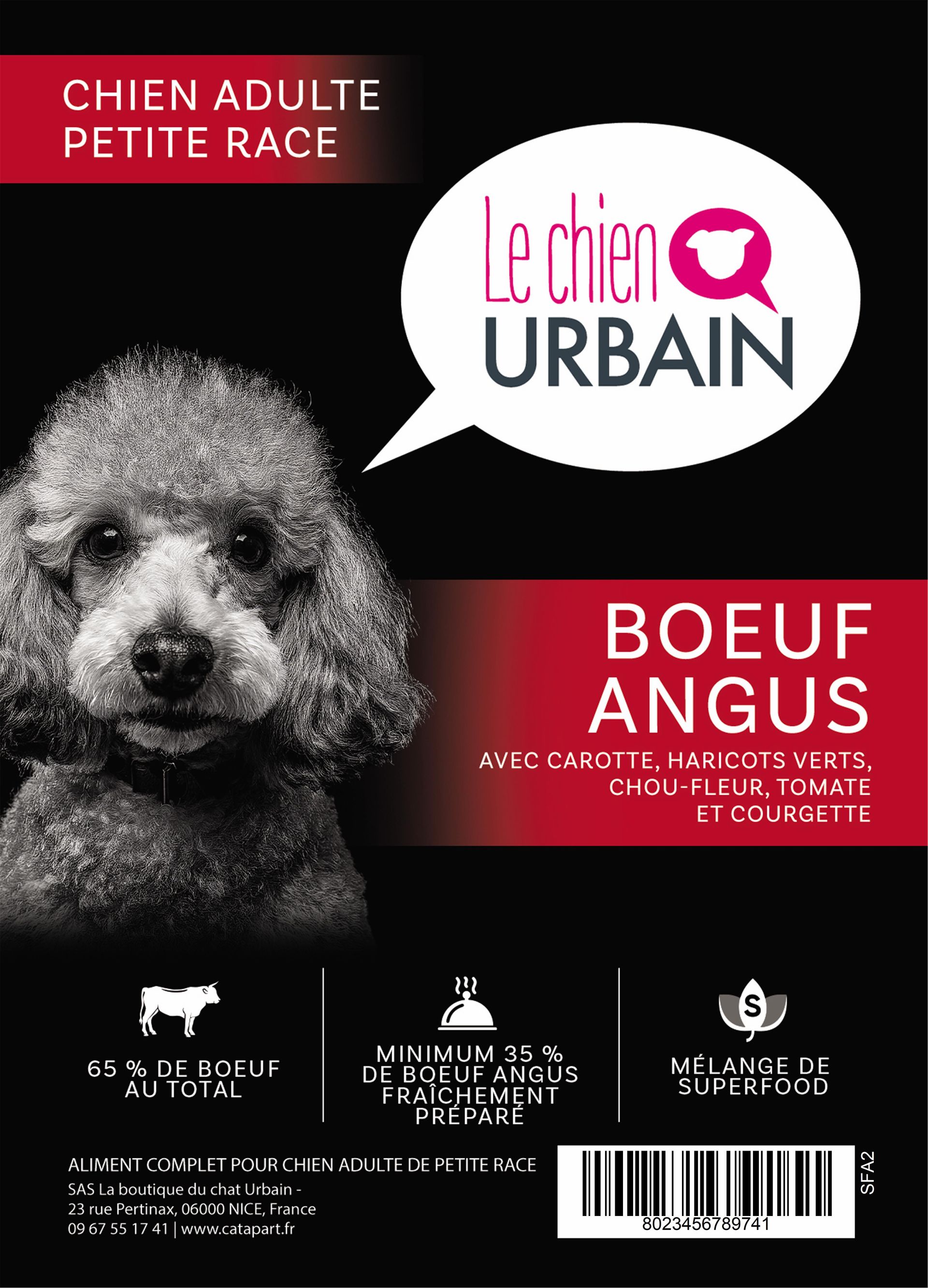 Croquettes sans céréales au bœuf Angus 65 % pour petit chien adulte 2 kg Le Chien Urbain