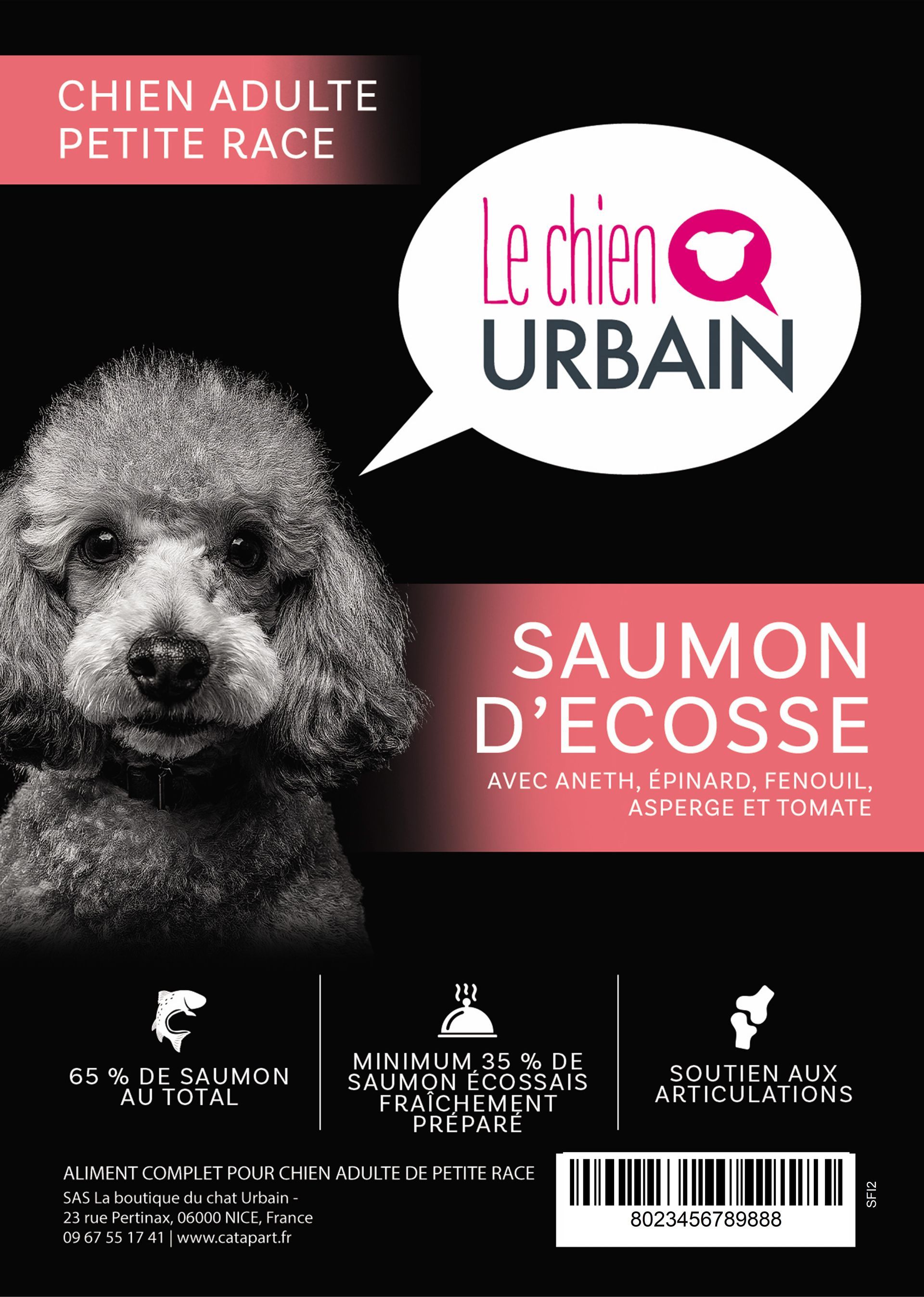Croquettes sans céréales au saumon d'Écosse 65 % pour petit chien adulte 2 kg Le Chien Urbain