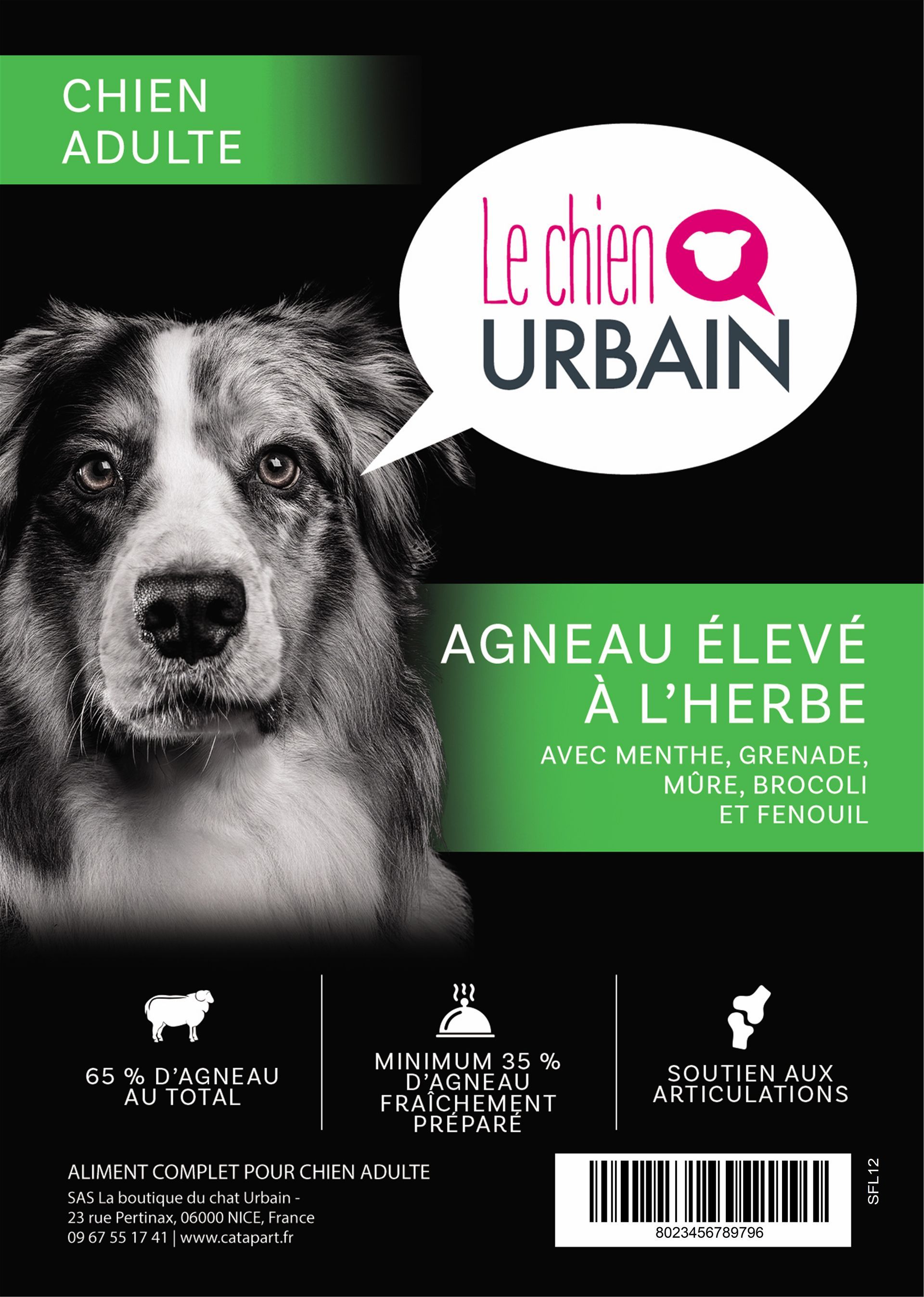 Croquettes sans céréales à l'agneau 65 % pour chien adulte Le Chien Urbain