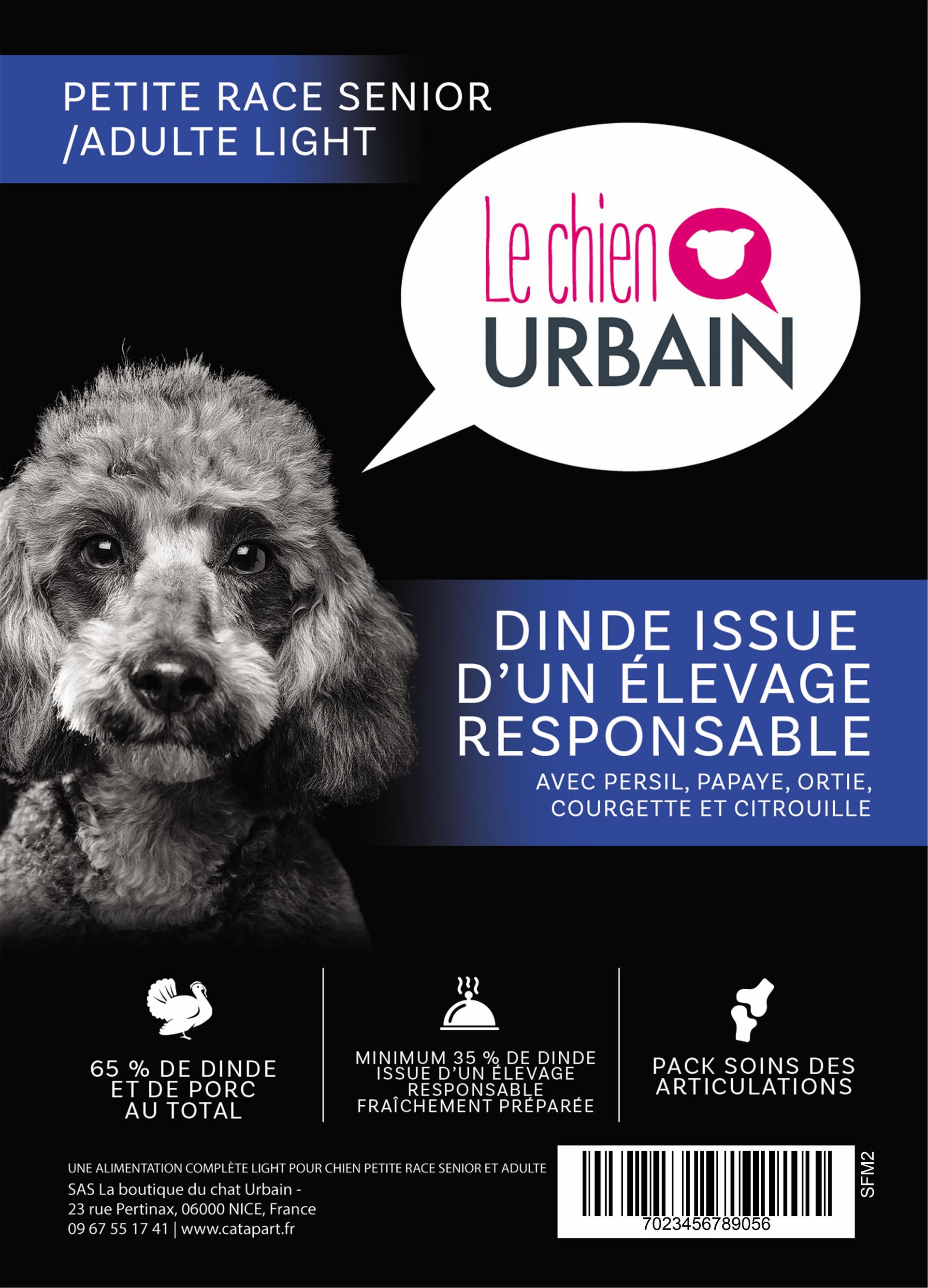 Croquettes sans céréales à la dinde et au porc 65 % pour petit chien senior 2 kg Le Chien Urbain