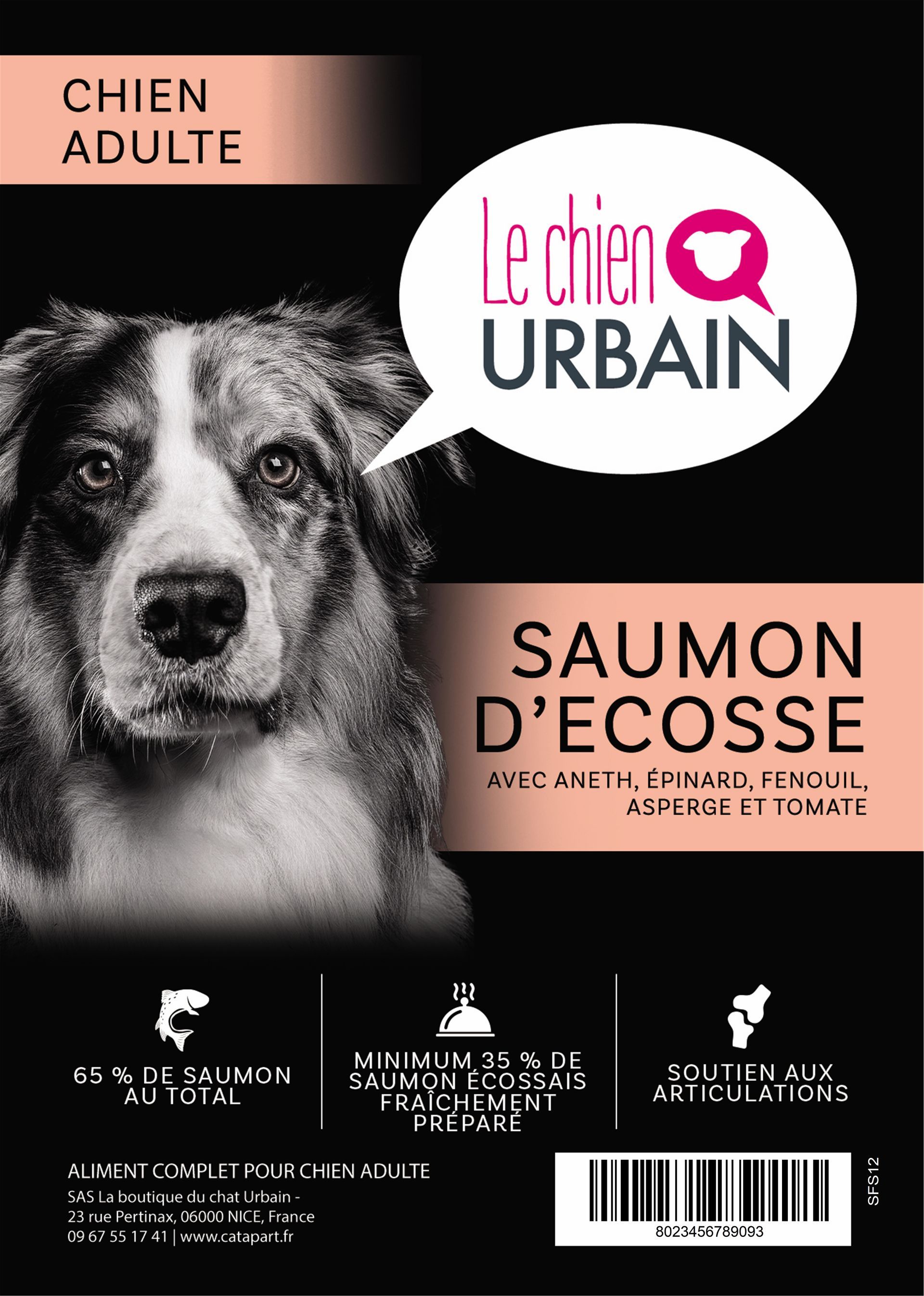 Croquettes sans céréales au saumon d'Écosse 65 % pour chien adulte Le Chien Urbain