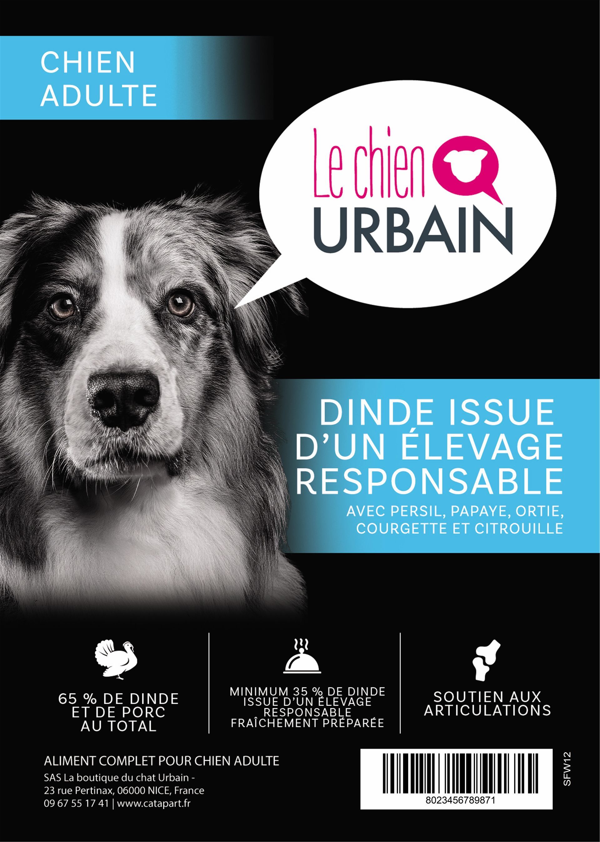 Croquettes sans céréales à la dinde et au porc 65 % pour chien adulte Le Chien Urbain
