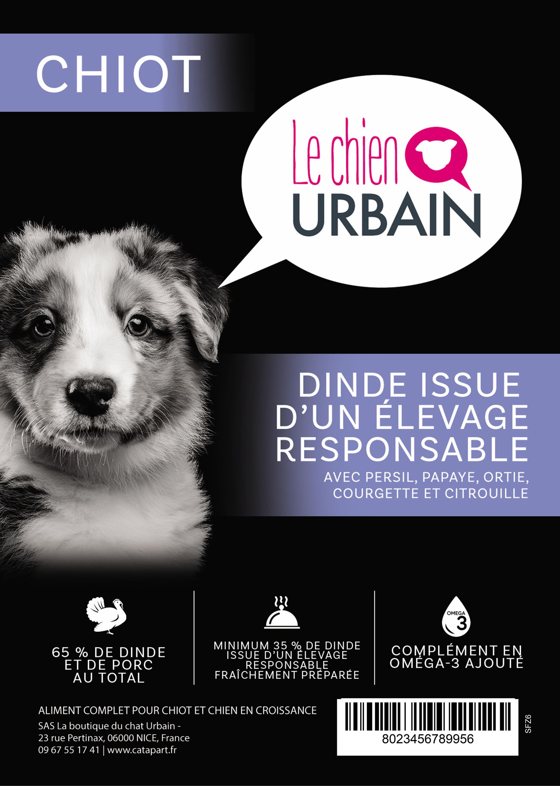 Croquettes sans céréales à la dinde et au porc 65 % pour chiot Le Chien Urbain
