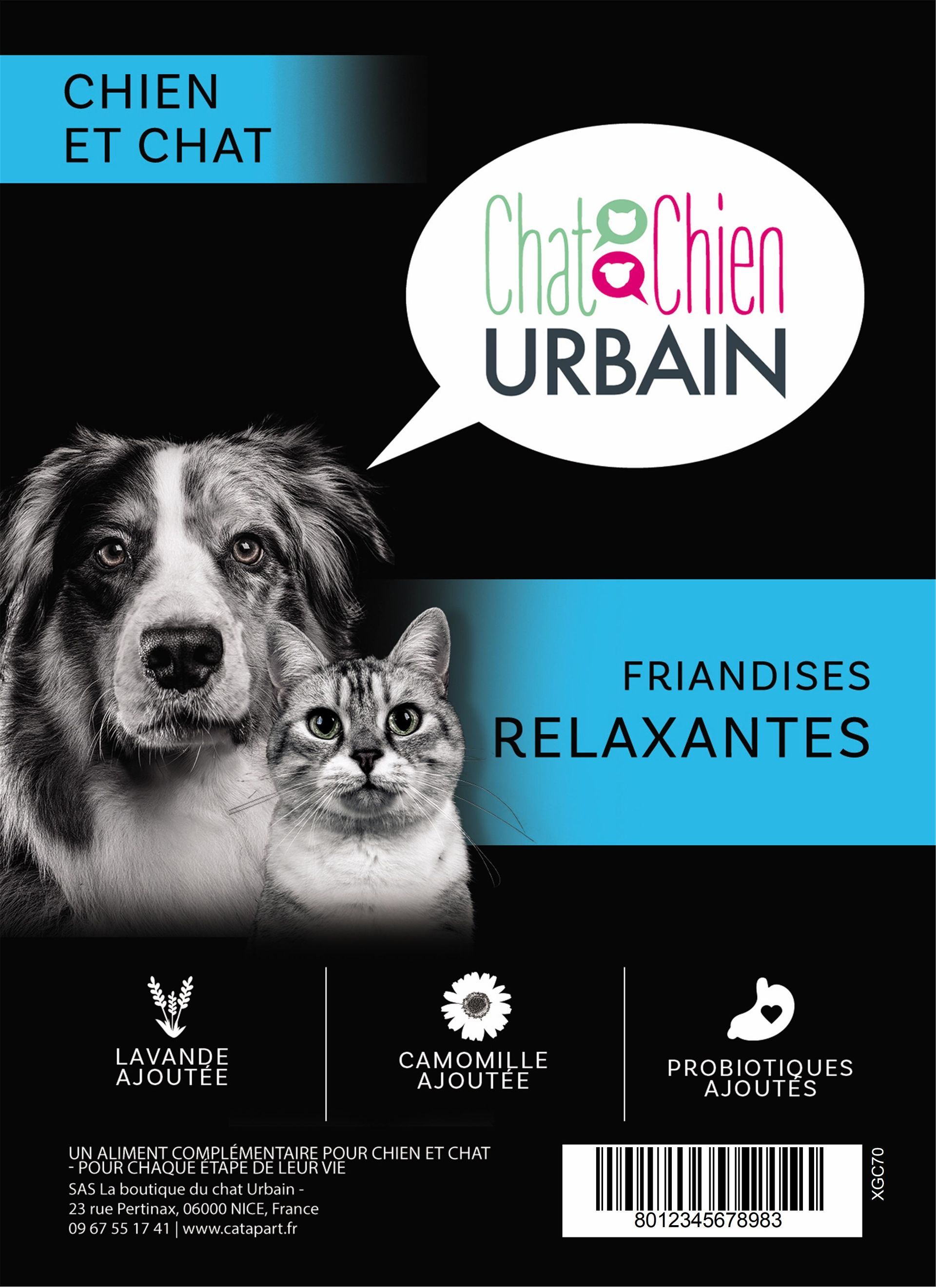 Friandises relaxantes pour chien et chat 70 g – Le Chien Urbain — étiquette recto