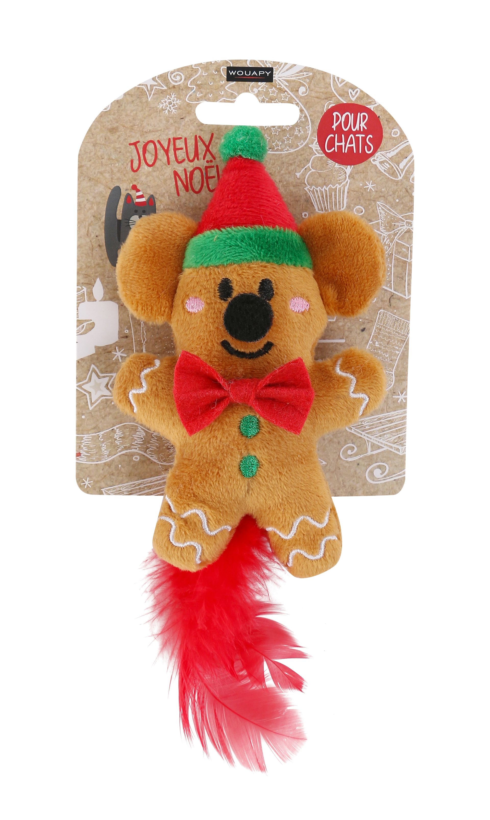 Souris pain d’épices de Noël à plume pour chat — Wouapy — 213709 — vue principale