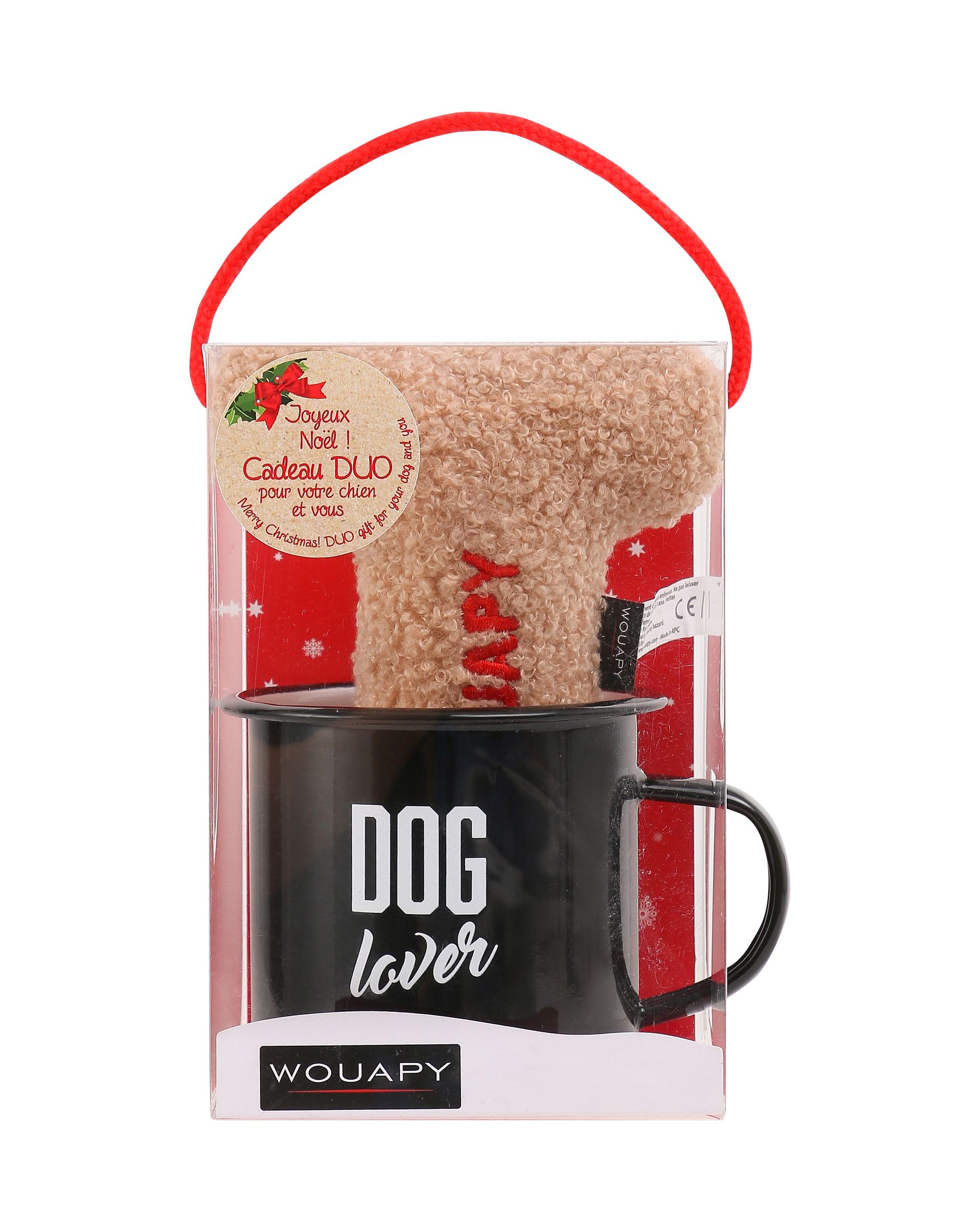 Coffret de Noël chien et maître, mug et peluche os — Wouapy — 213810ABE — vue principale