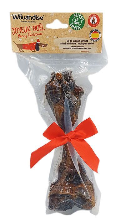 Os de jambon serrano pour chien avec nœud de Noël — Wouapy — 213851 — vue principale