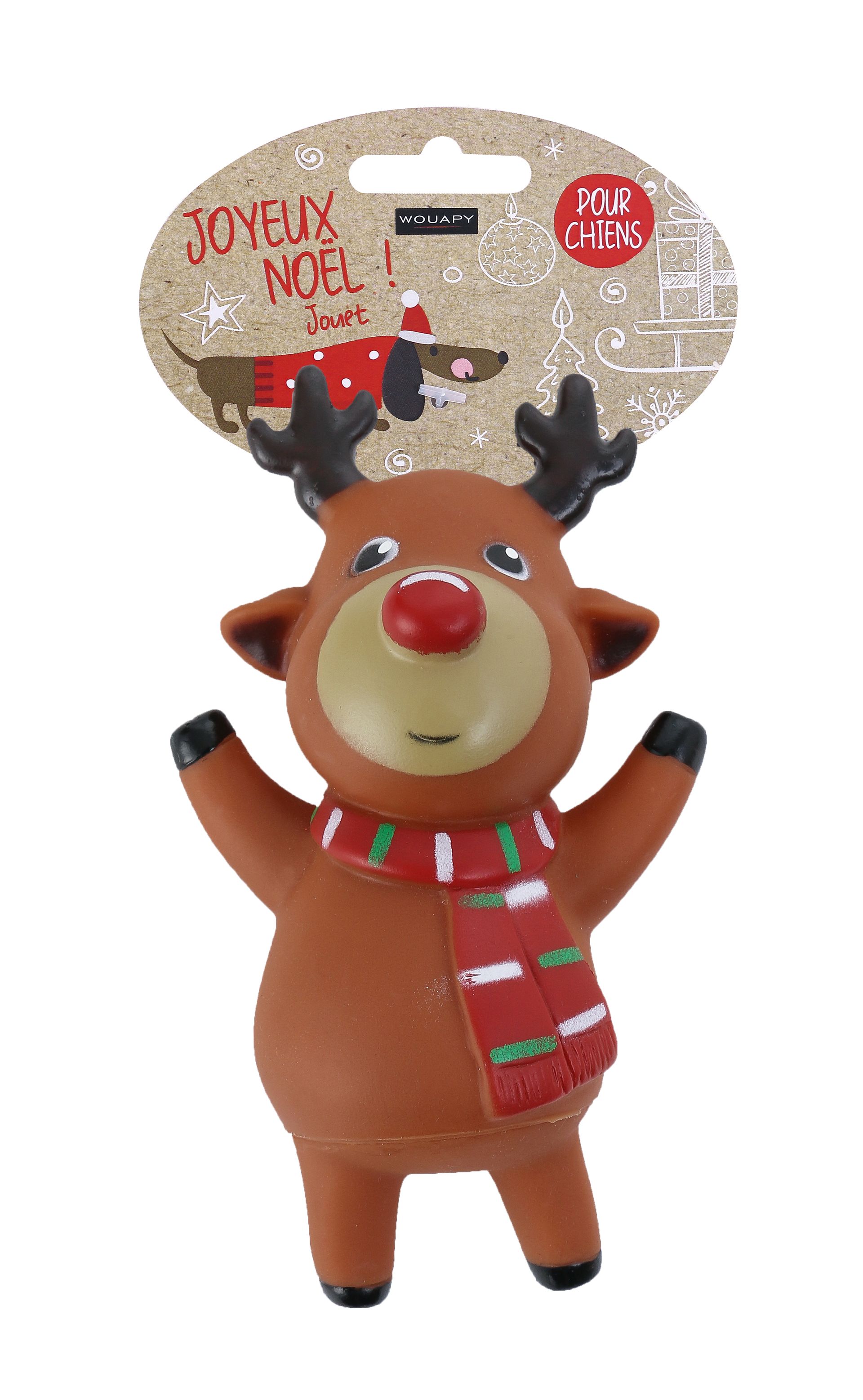 Cerf de Noël sonore en vinyle pour chien — Wouapy — 215706 — vue principale