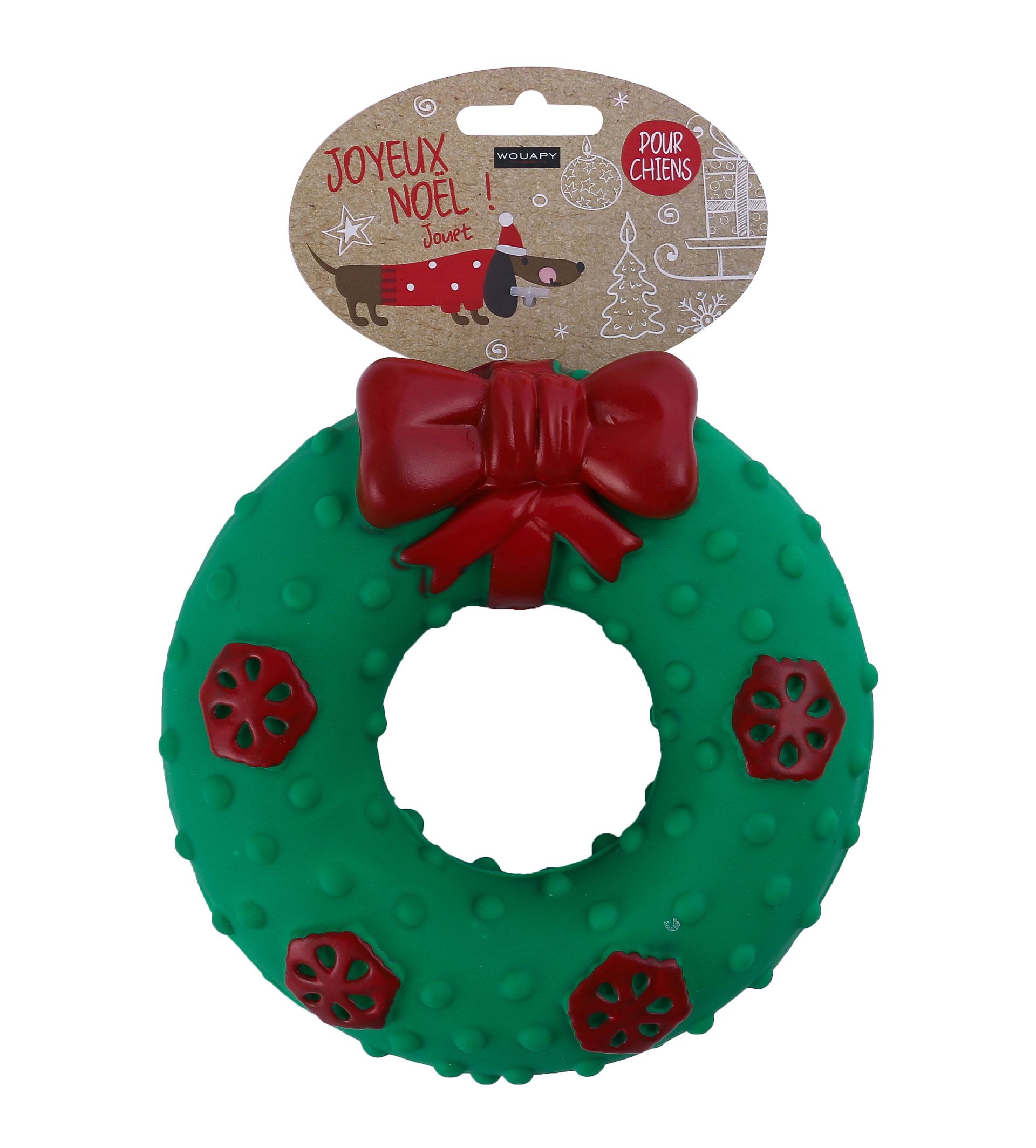 Couronne de Noël à nœud en vinyle pour chien — Wouapy — 215716 — vue principale