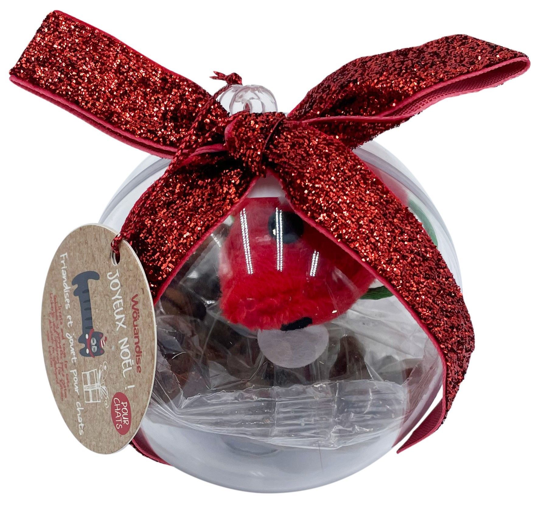 Boule de Noël Feli’Kdo pour chat, friandises 25 g et jouet — Wouapy — 217182 — vue principale