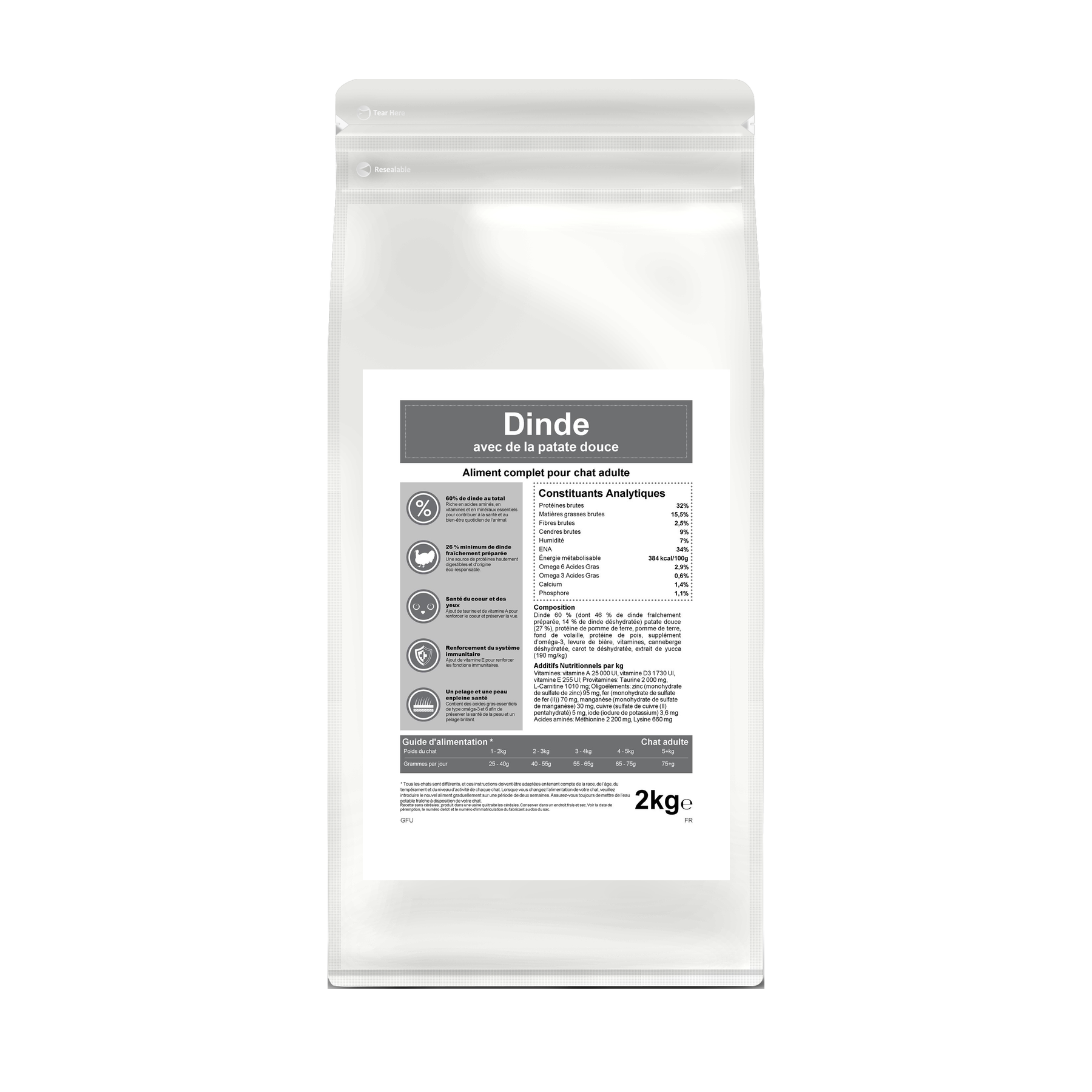 Croquettes sans céréales pour chat adulte – Dinde – Le Chat Urbain — sac de face — 2 kg