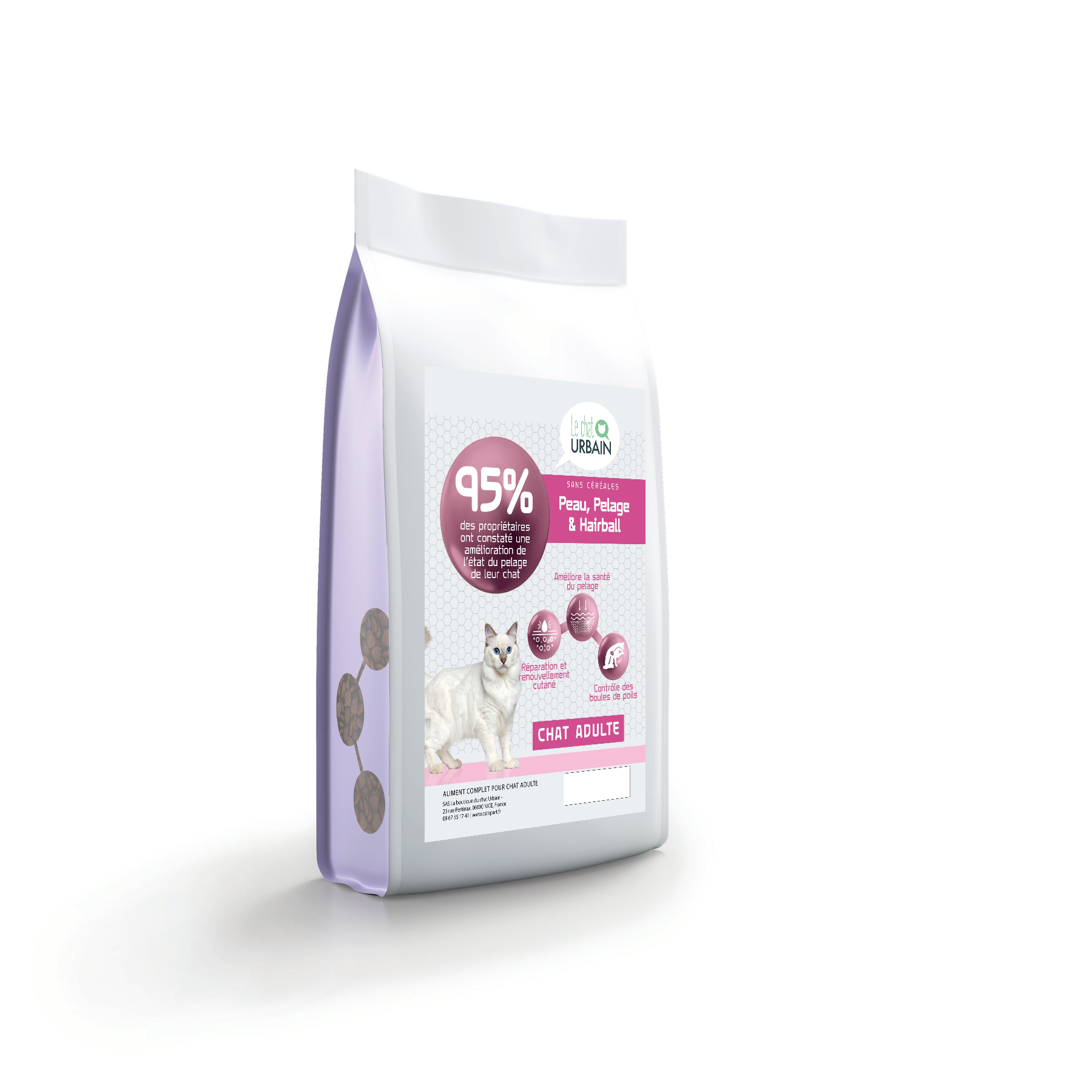 Croquettes Peptide+ peau et boules de poils chat – Le Chat Urbain — sac de profil — 1.5 kg