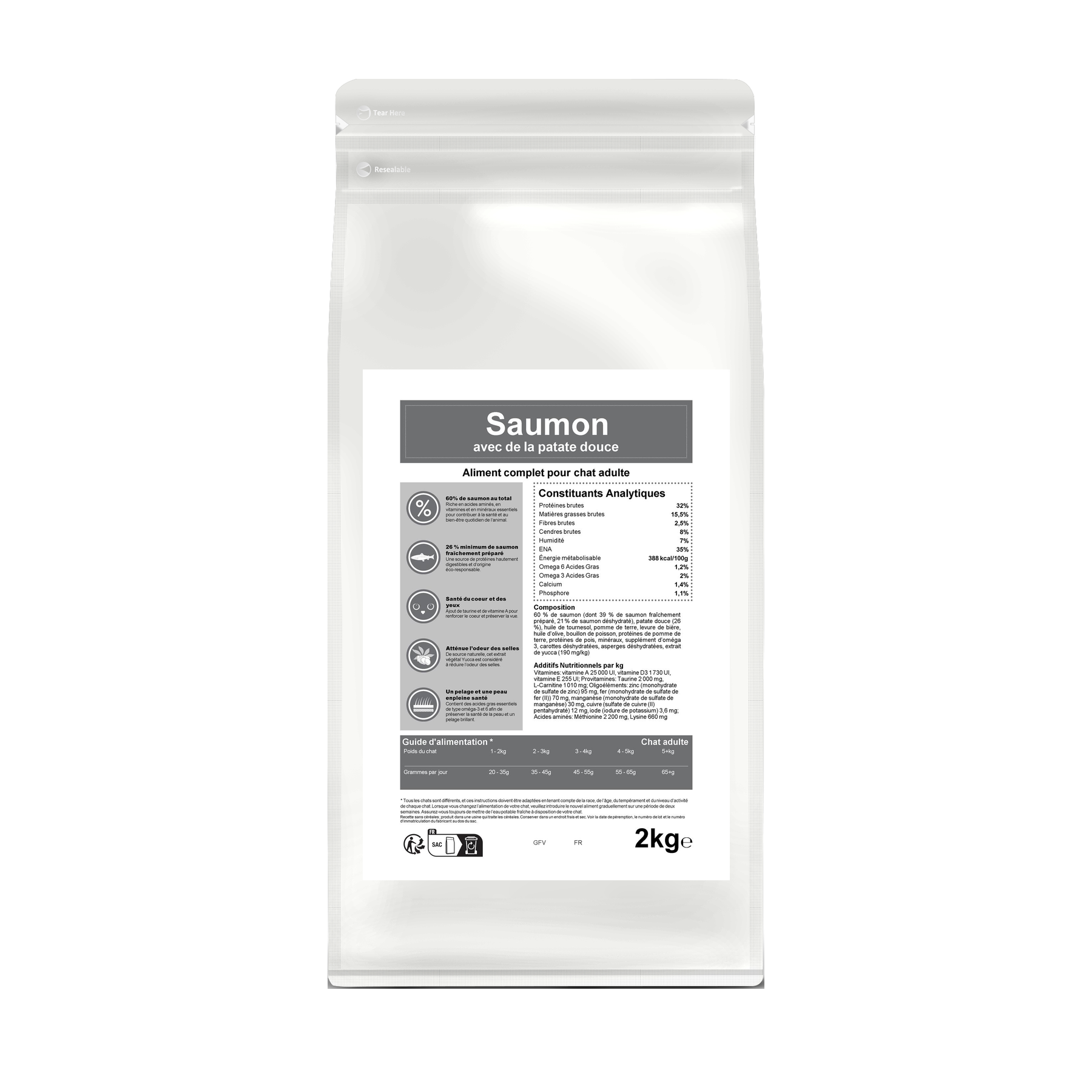 Croquettes sans céréales pour chat adulte – Saumon – Le Chat Urbain — sac de face — 2 kg