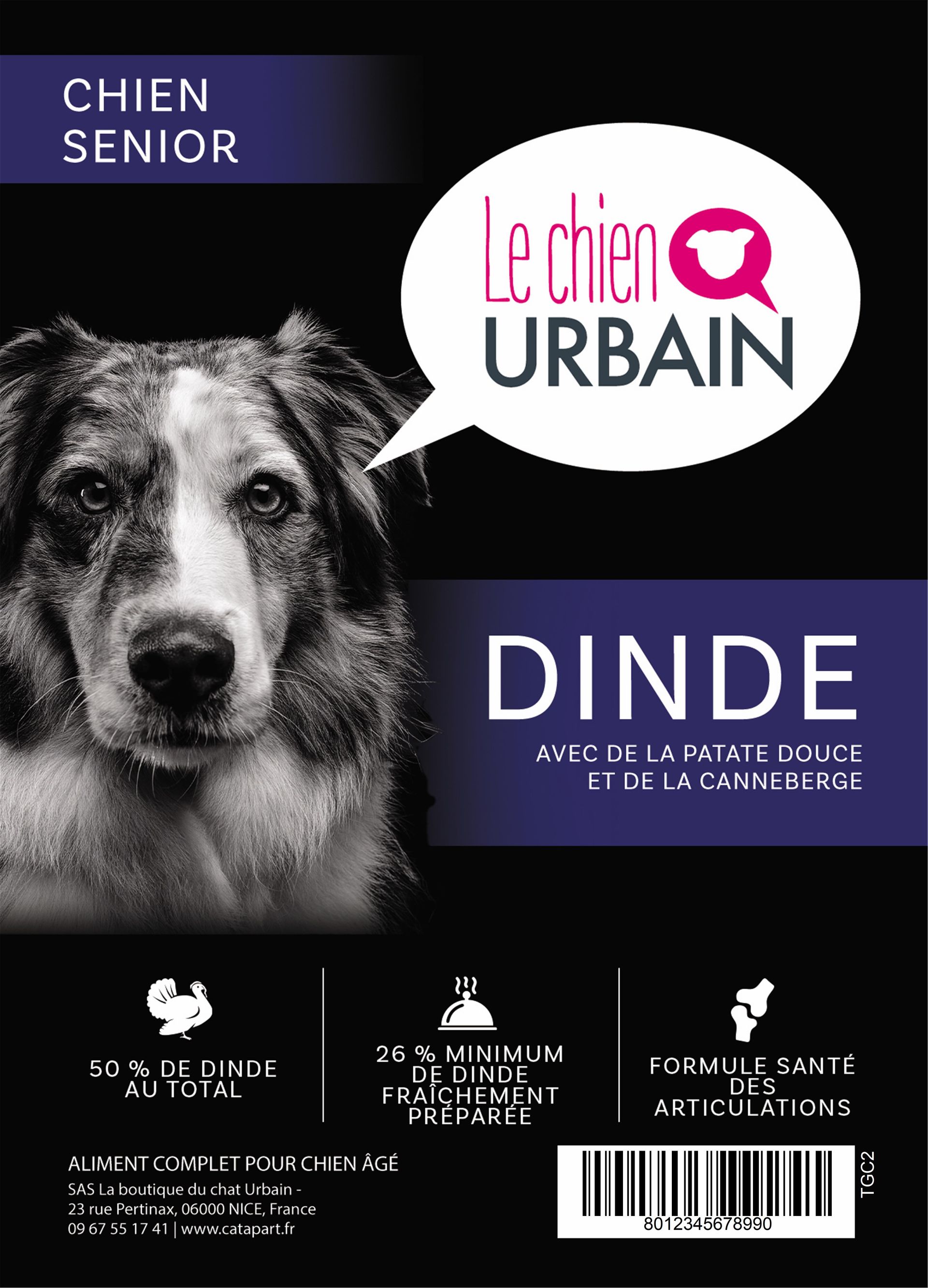 Croquettes sans céréales pour chien senior – Dinde, patate douce et canneberge – Le Chien Urbain